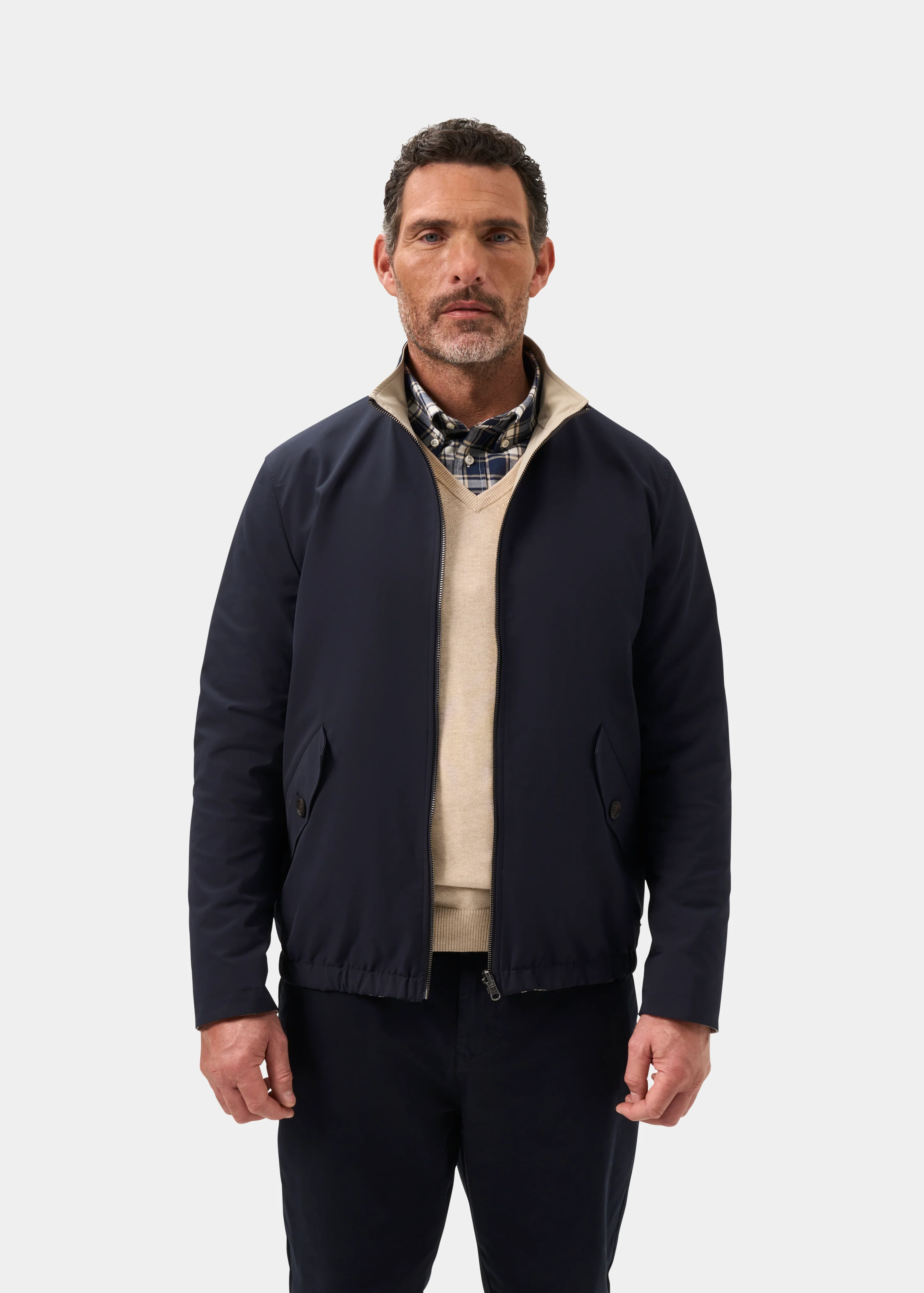 Lakeward Men's Reversible Bomber Jacket In Navy and Beige - Image 12