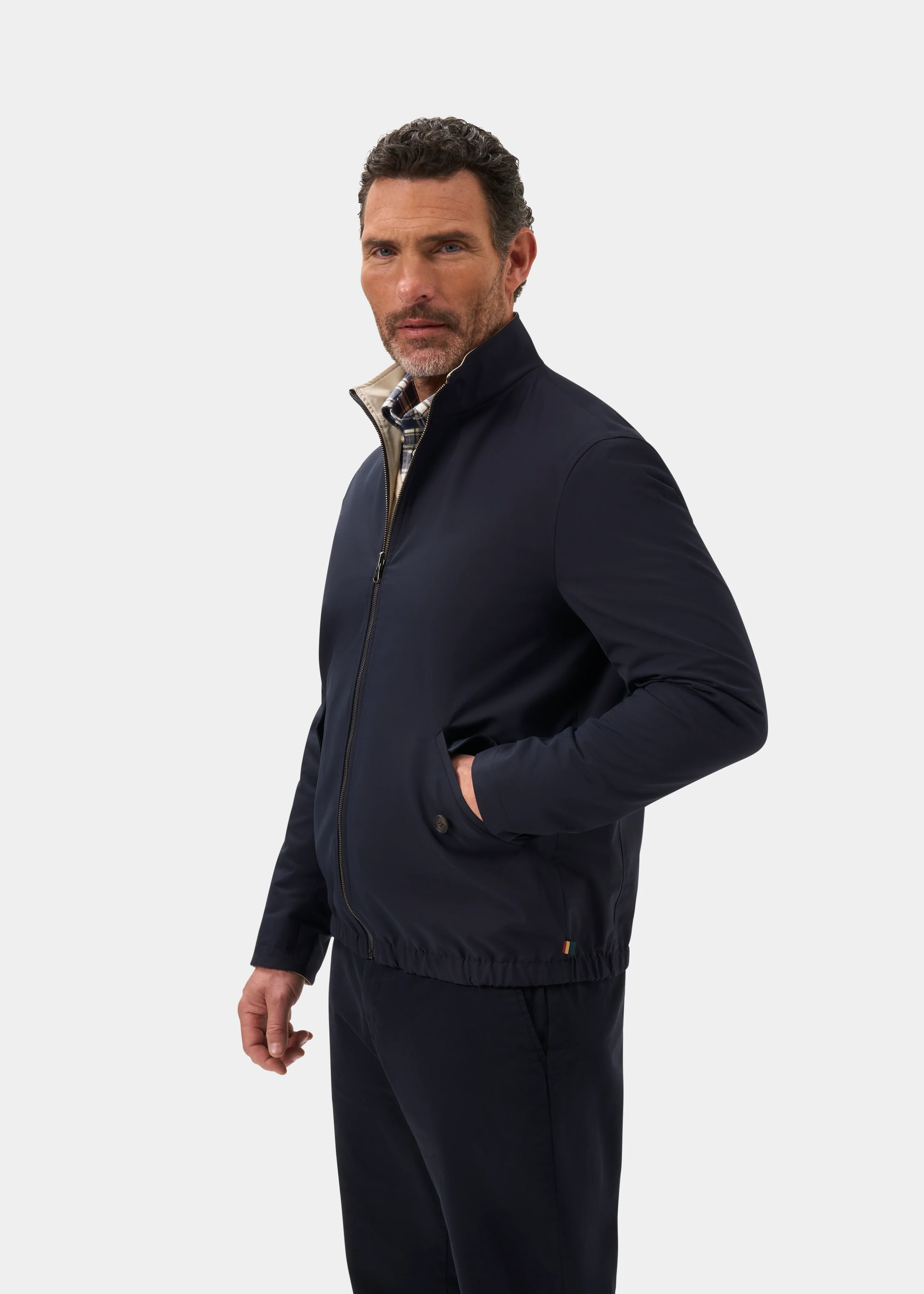 Lakeward Men's Reversible Bomber Jacket In Navy and Beige - Image 13