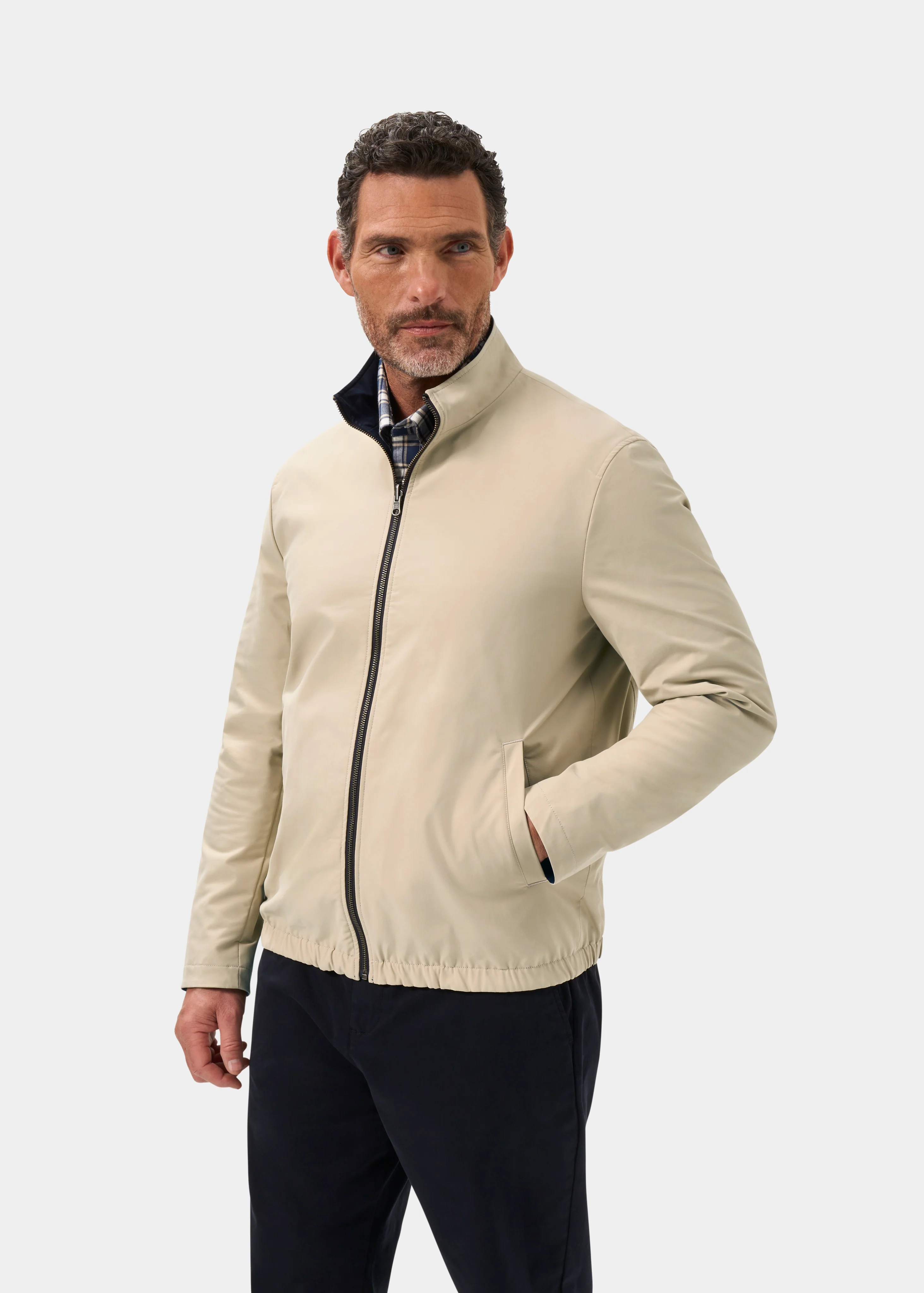 Lakeward Men's Reversible Bomber Jacket In Navy and Beige - Image 9