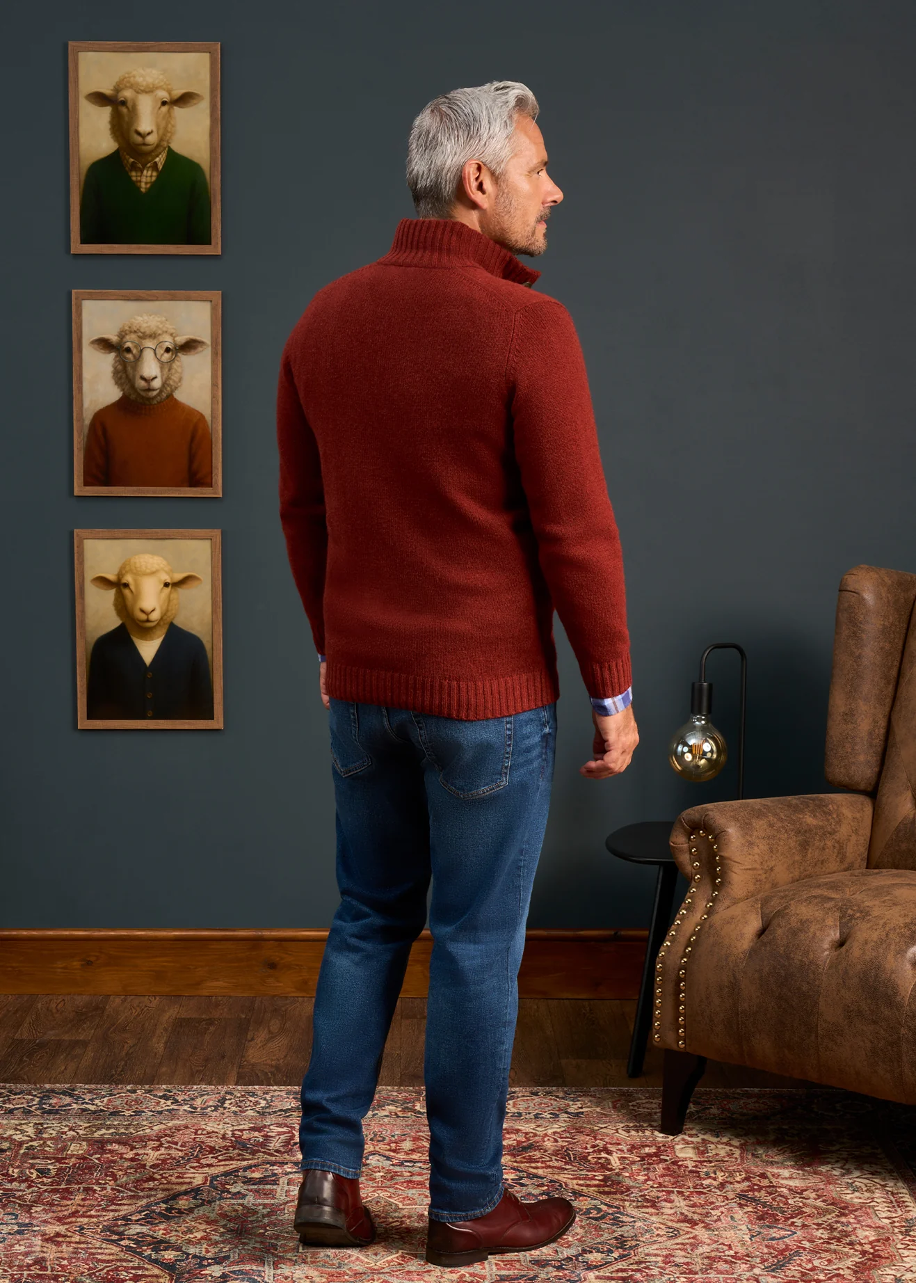 Landford Men's Lambswool Buttoned Jumper In Sienna - Regular Fit - Image 6