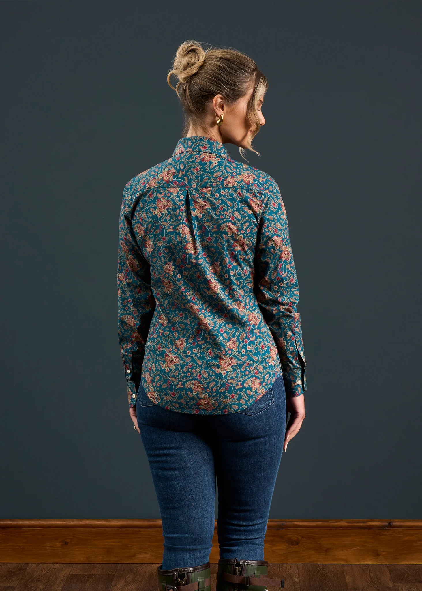 Lawen Ladies Printed Cotton Shirt - Blue Floral Design - Image 4