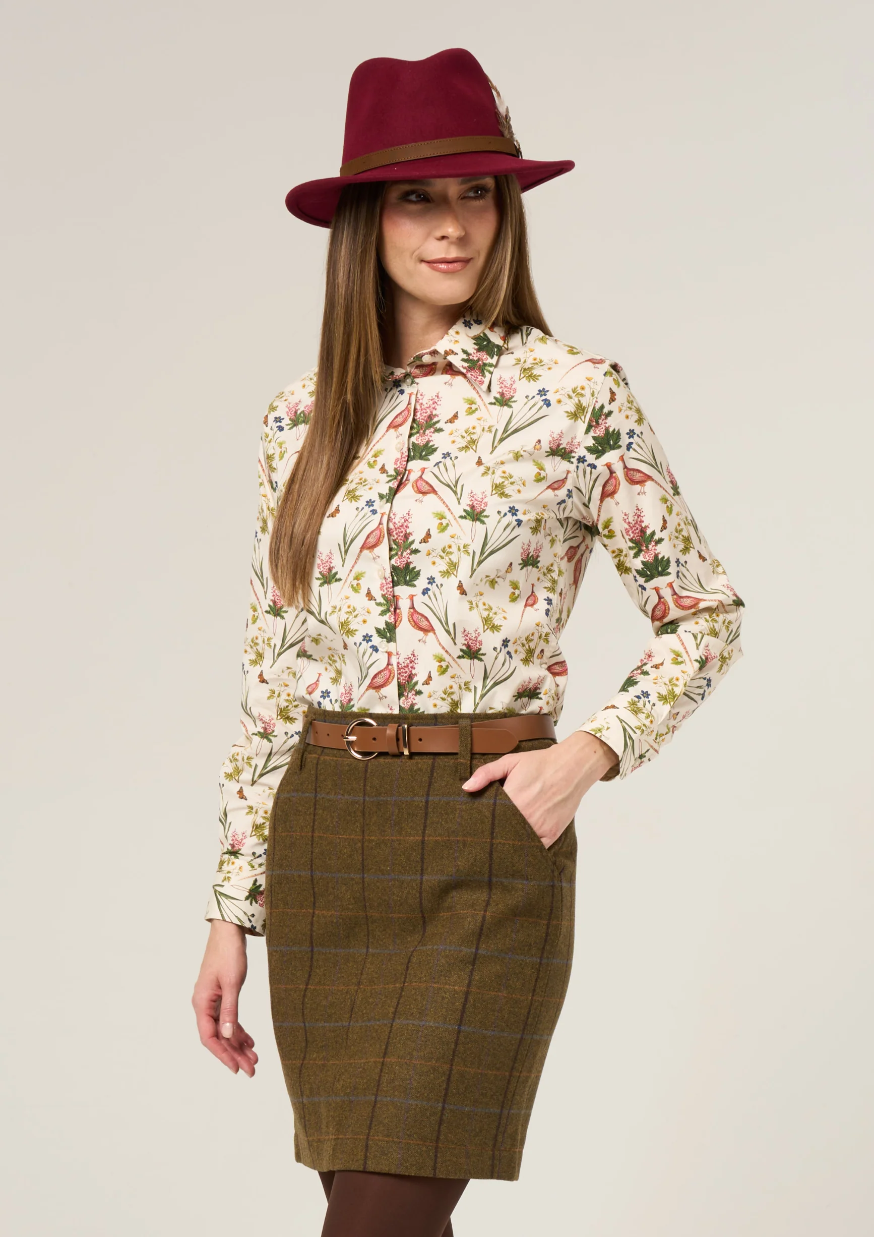 Lawen Ladies Printed Cotton Shirt - Cream Floral Design - Image 3
