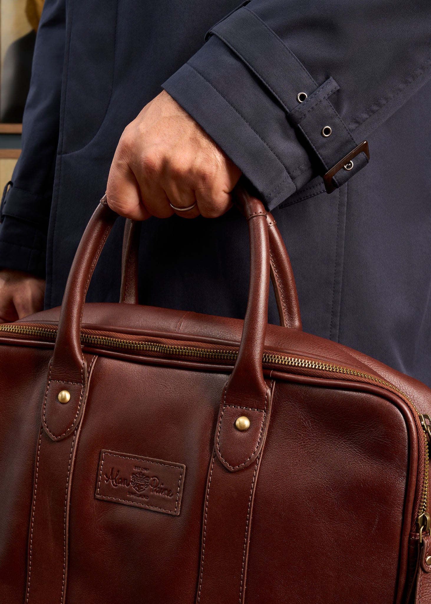 Leather Laptop Bag In Oak - Image 3