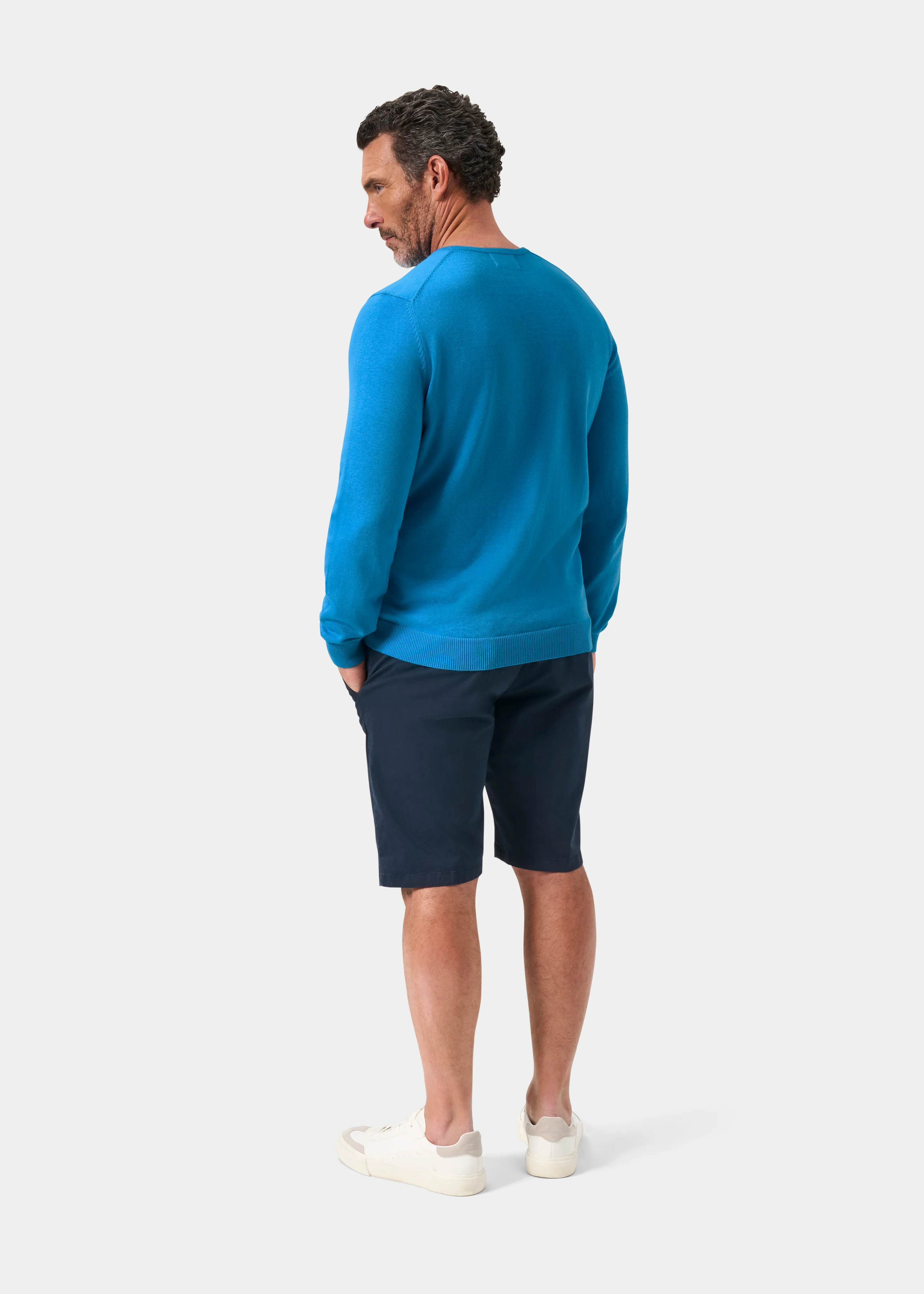 Leysmill Cotton Cashmere Jumper In Blue Lagoon - Image 6