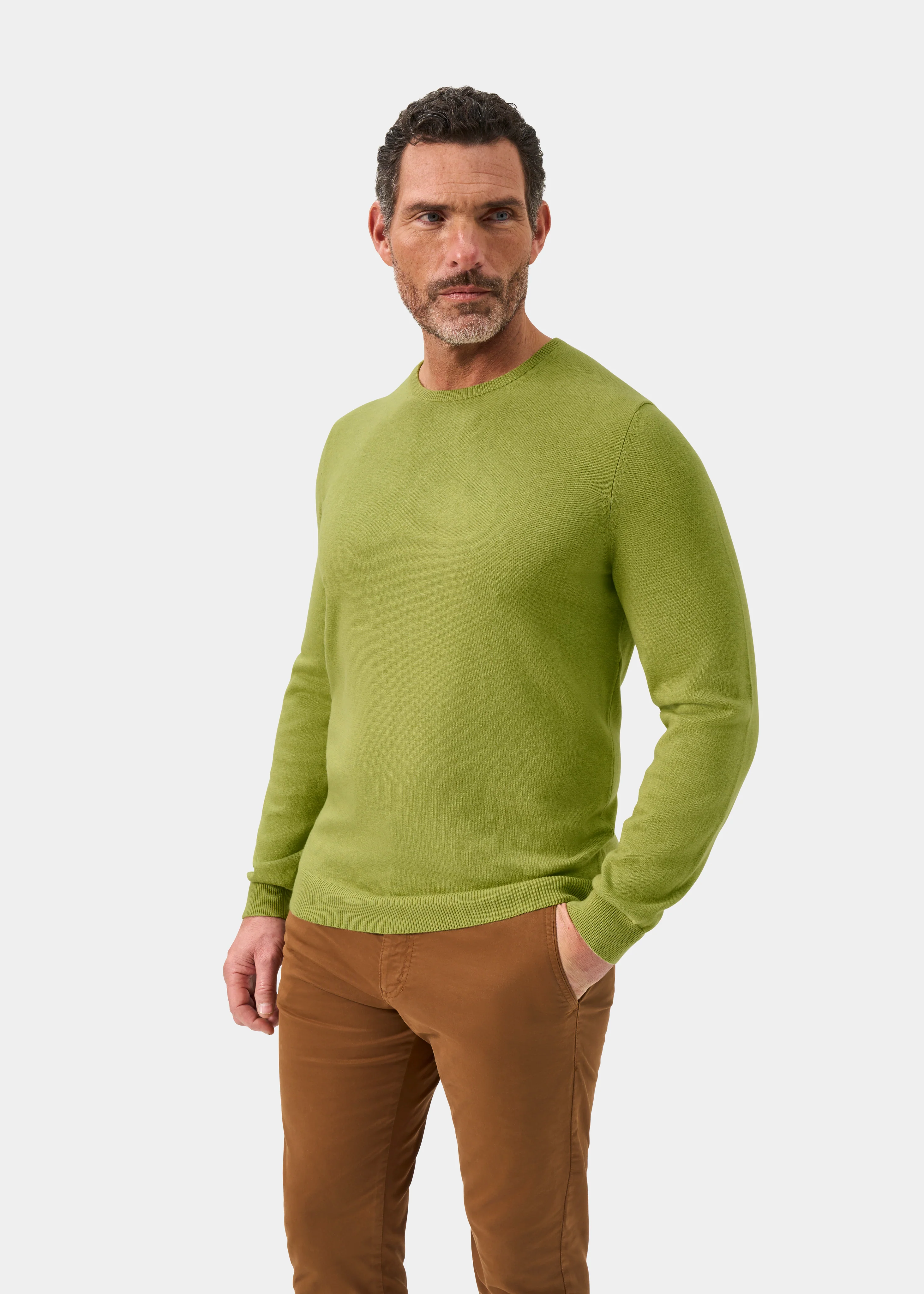 Leysmill Cotton Cashmere Jumper In Lichen - Image 5
