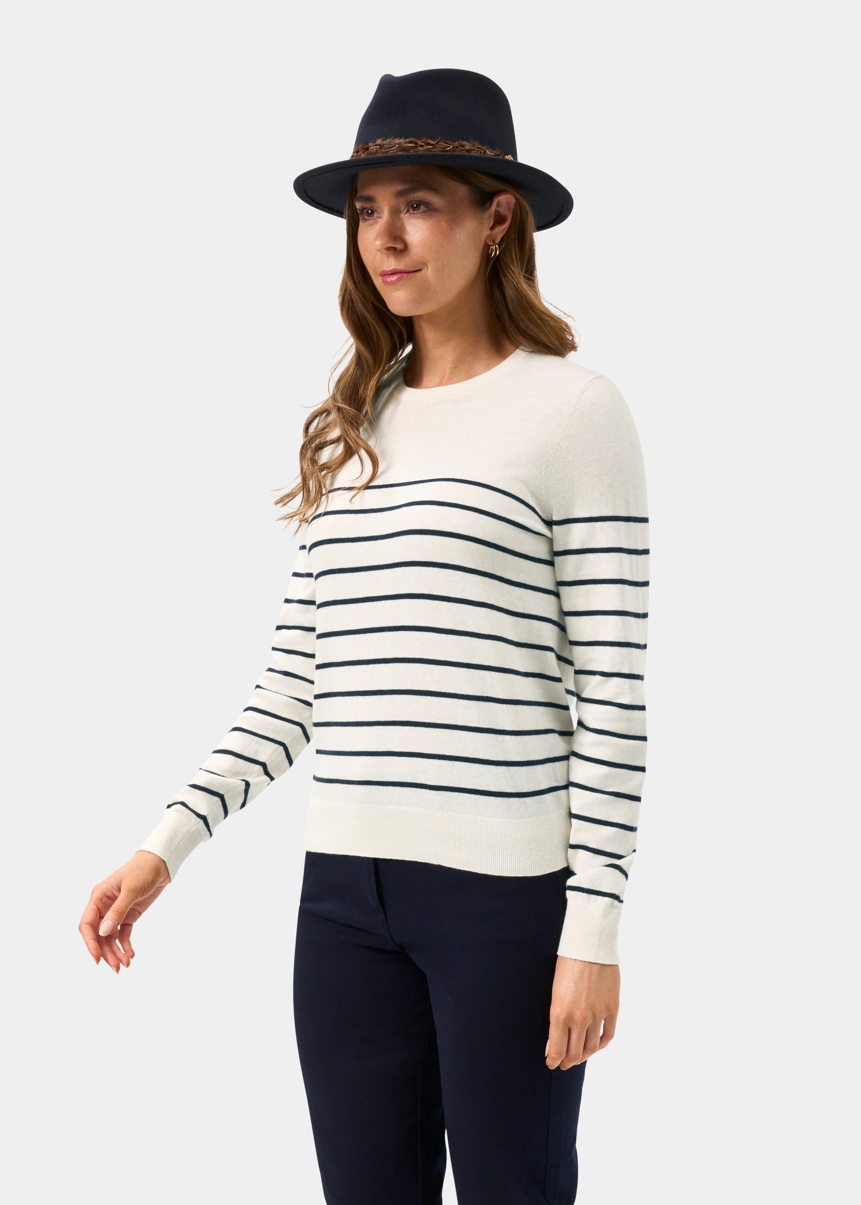 Lois Ladies Cotton Cashmere Striped Crew Neck In Blonde - Image 6