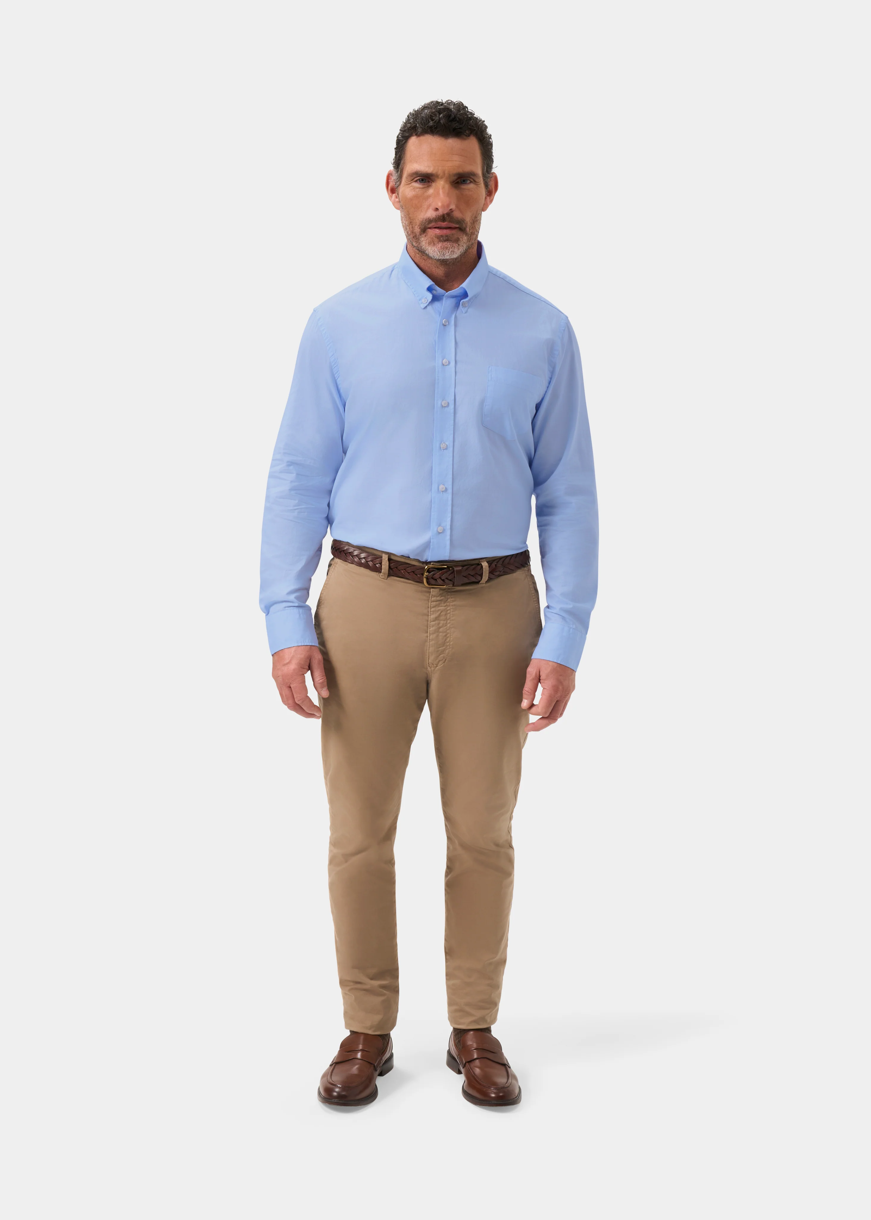 Men's Oxford Cotton Button Down Shirt In Sky Blue - Image 4