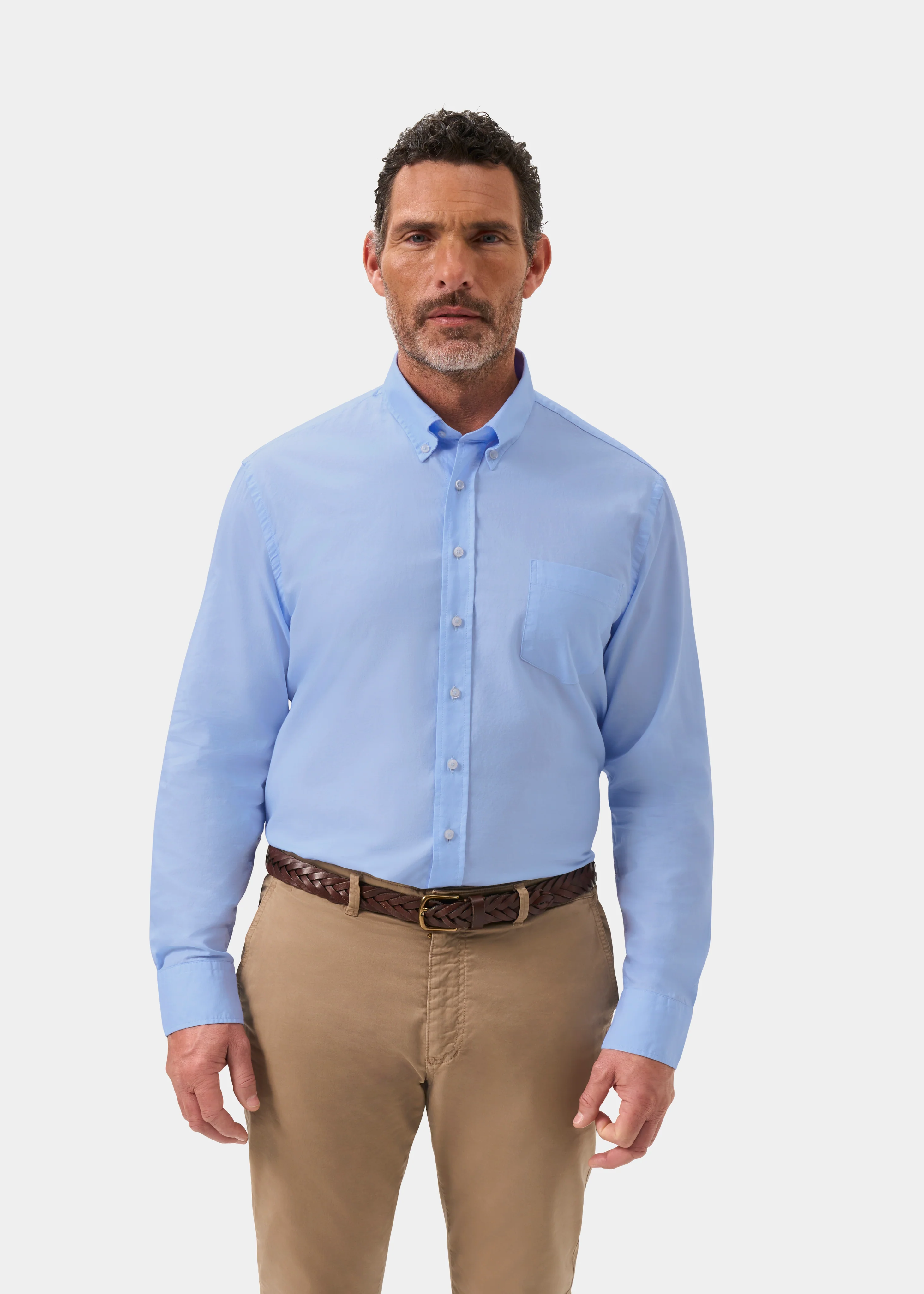 Men's Oxford Cotton Button Down Shirt In Sky Blue - Image 5