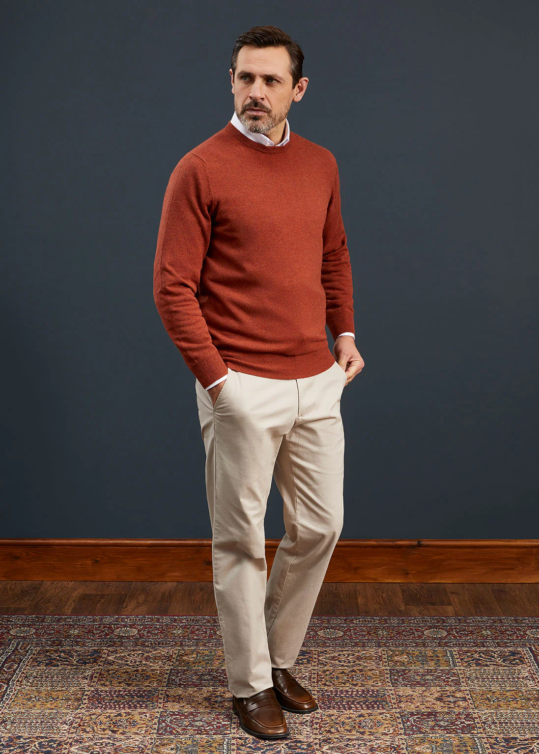 Men's Geelong Lambswool Crew Neck Jumper In Tiger - Regular Fit - Image 2
