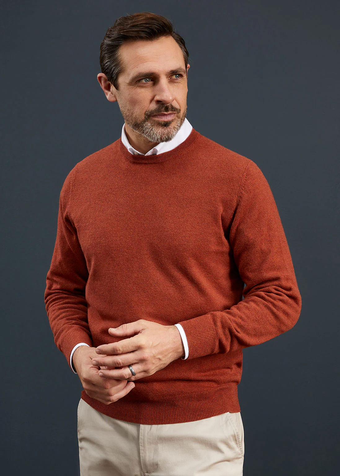 Men's Geelong Lambswool Crew Neck Jumper In Tiger - Regular Fit - Image 3