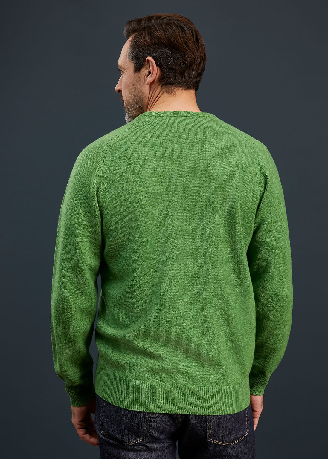 Men's Lambswool Crew Neck Jumper in Green - Classic Fit - Image 4