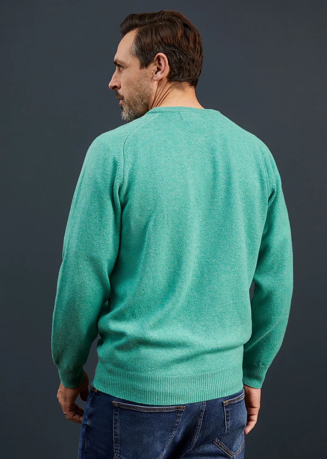 Men's Lambswool Crew Neck Jumper in Munsell Green - Classic Fit - Image 4