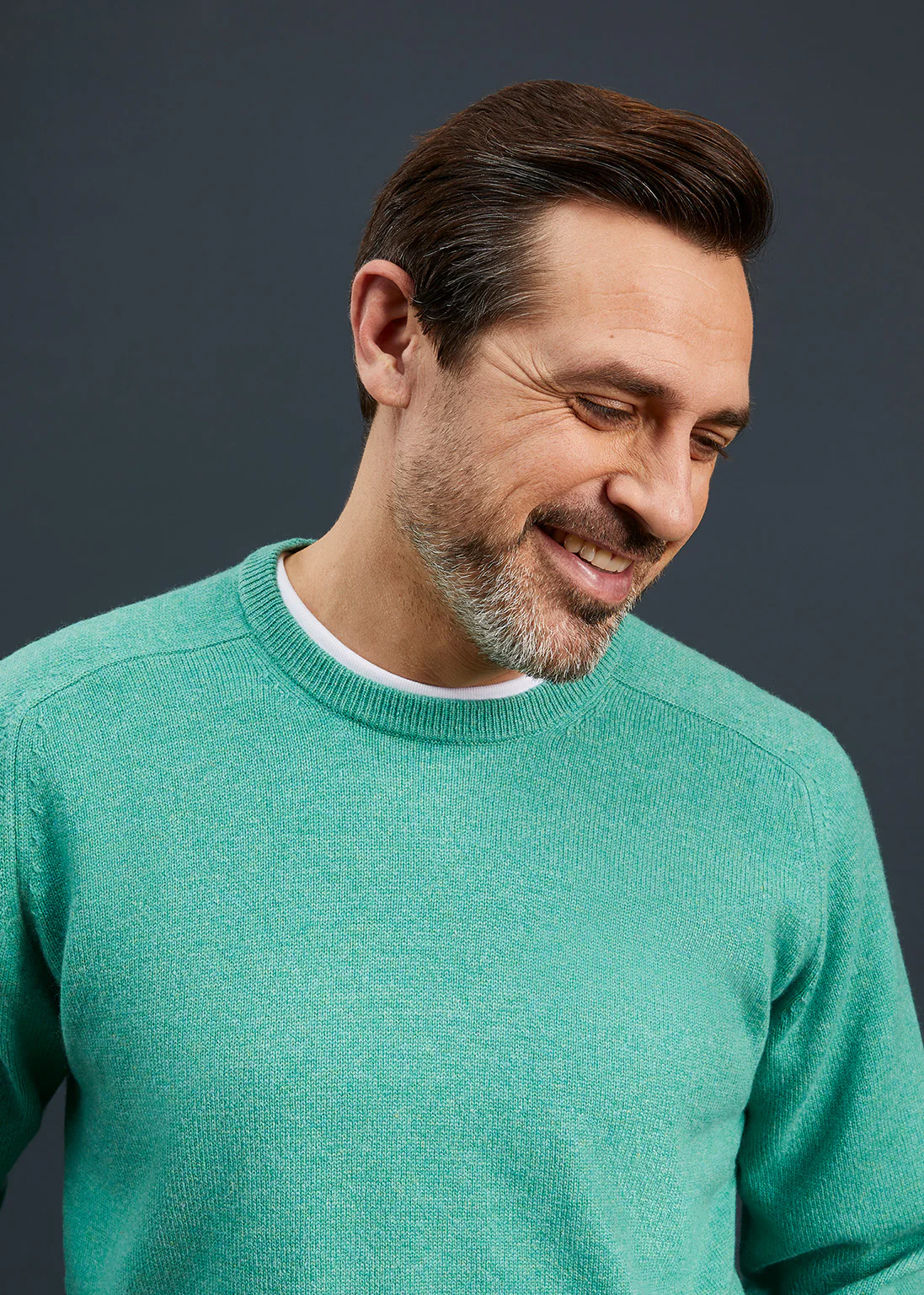 Men's Lambswool Crew Neck Jumper in Munsell Green - Classic Fit - Image 5