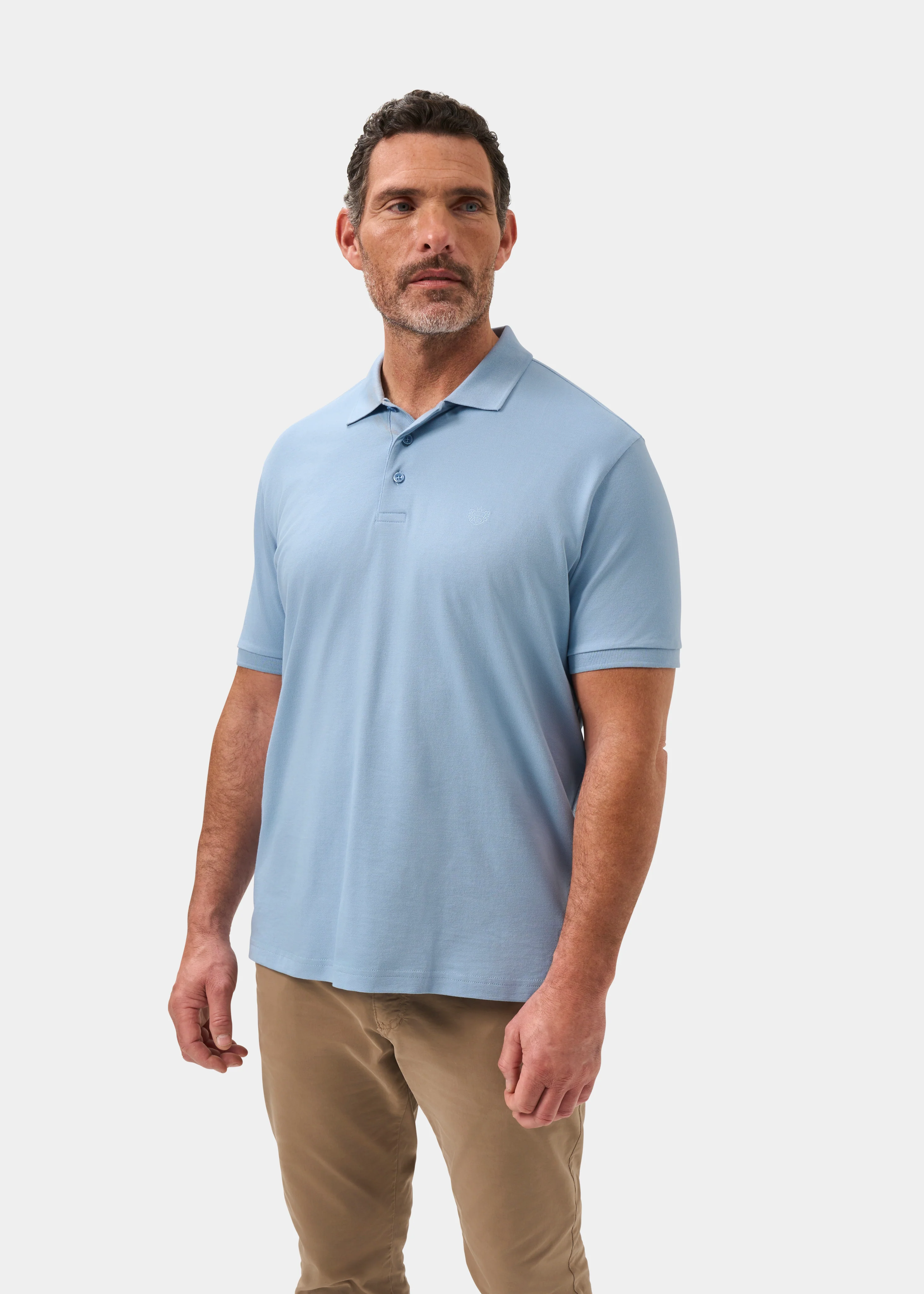 Fritton Pique Polo Shirt In Light Blue - Image 6
