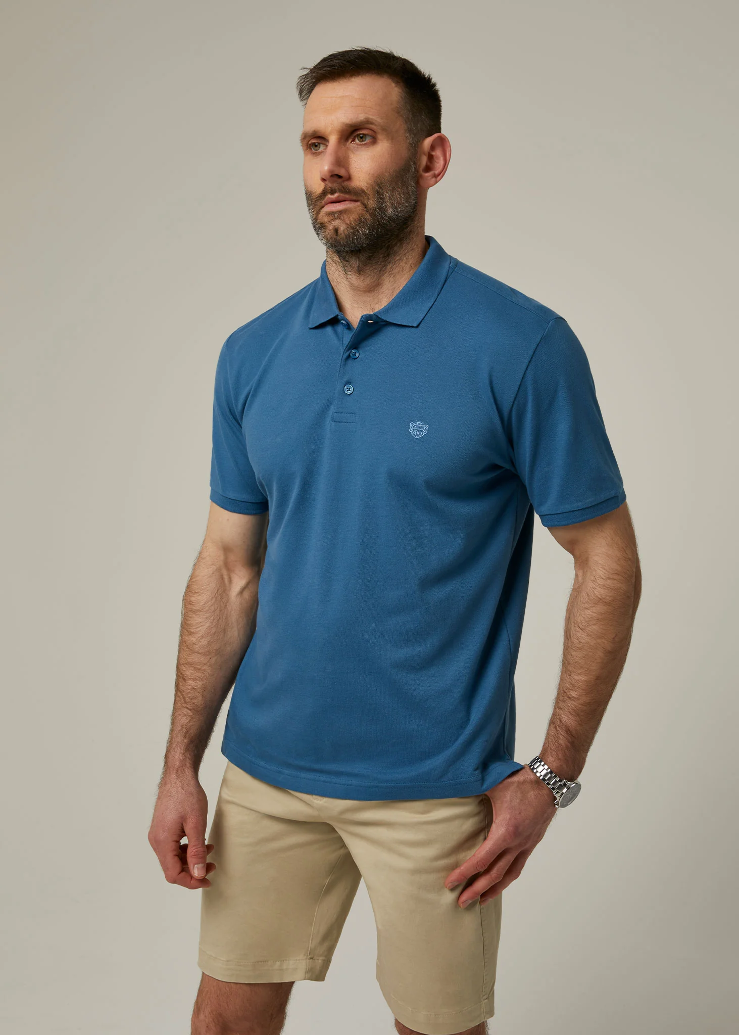 Fritton Pique Polo Shirt In Mid Blue - Image 4