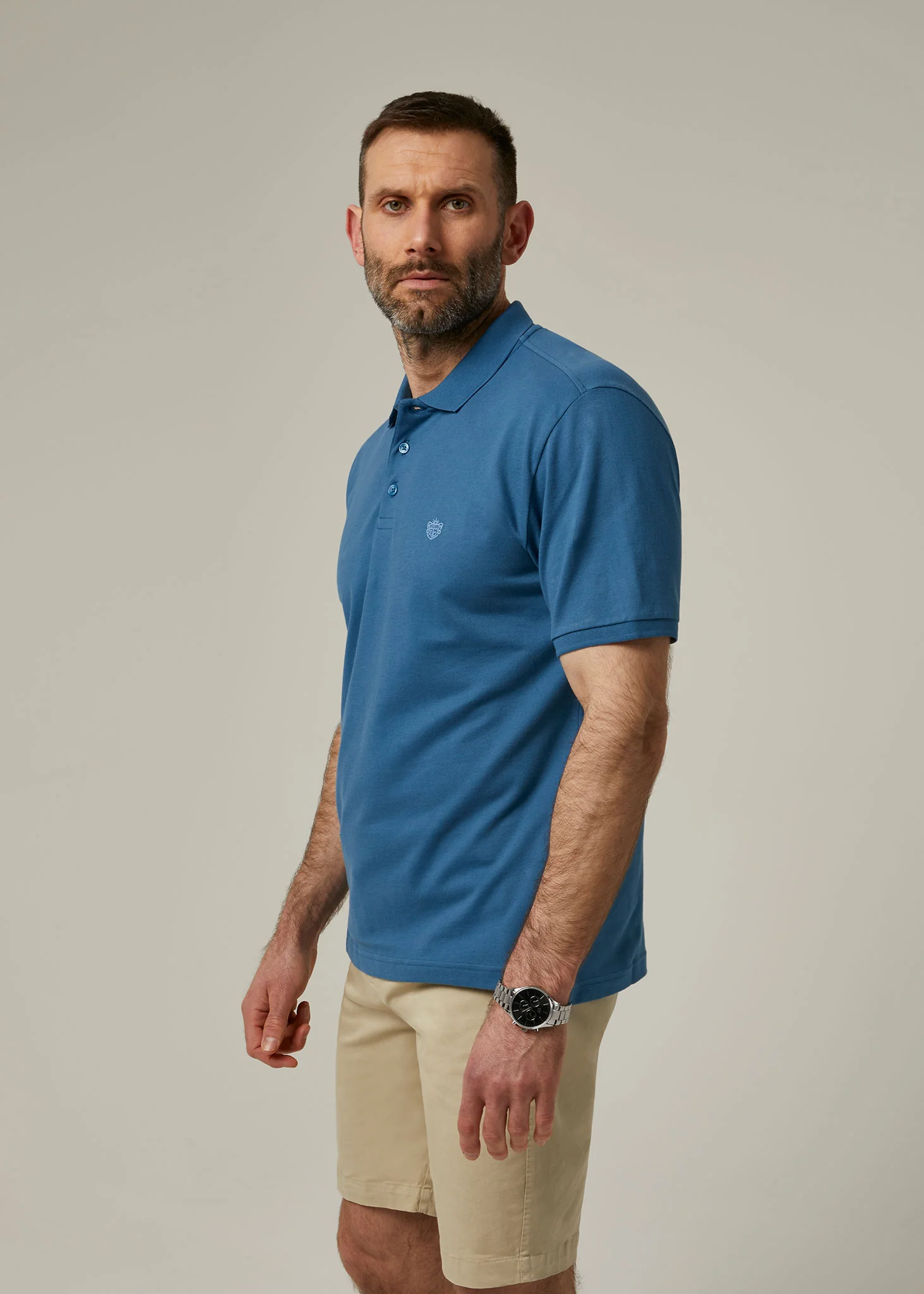 Fritton Pique Polo Shirt In Mid Blue - Image 5
