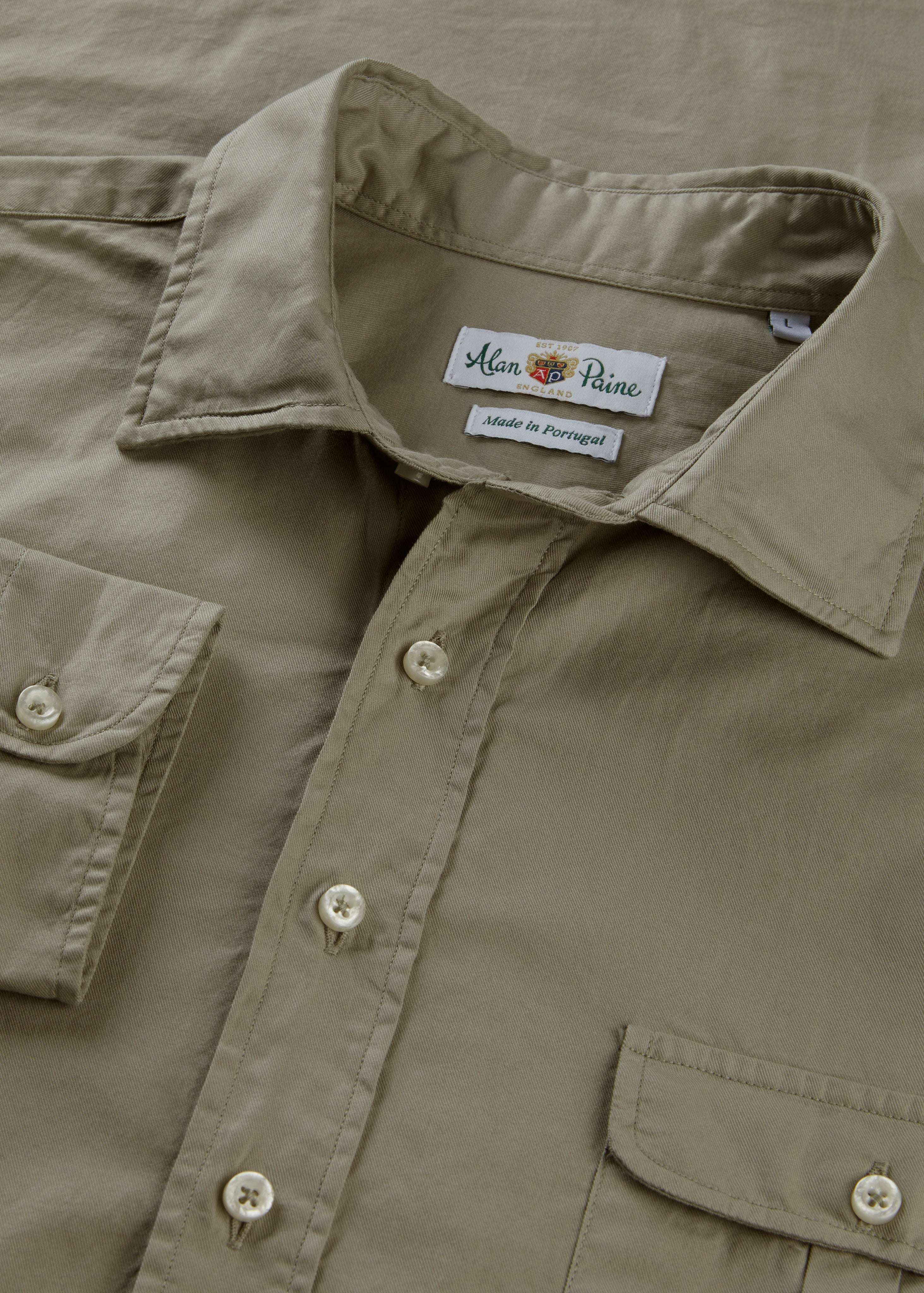 Morowe Men's Long Sleeve Safari Shirt In Light Kaki - Classic Fit - Image 3