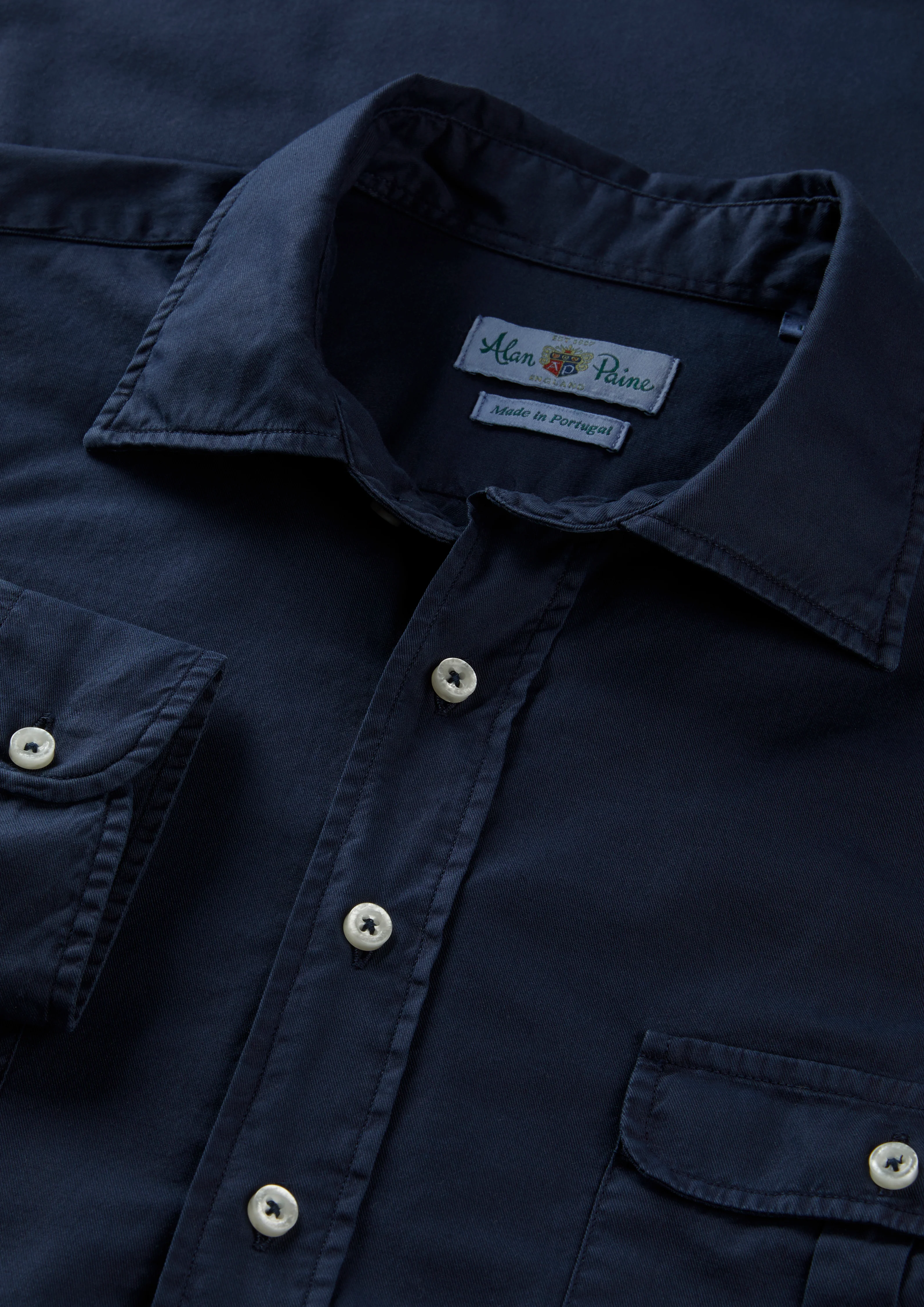 Morowe Men's Long Sleeve Safari Shirt In Navy - Classic Fit - Image 3