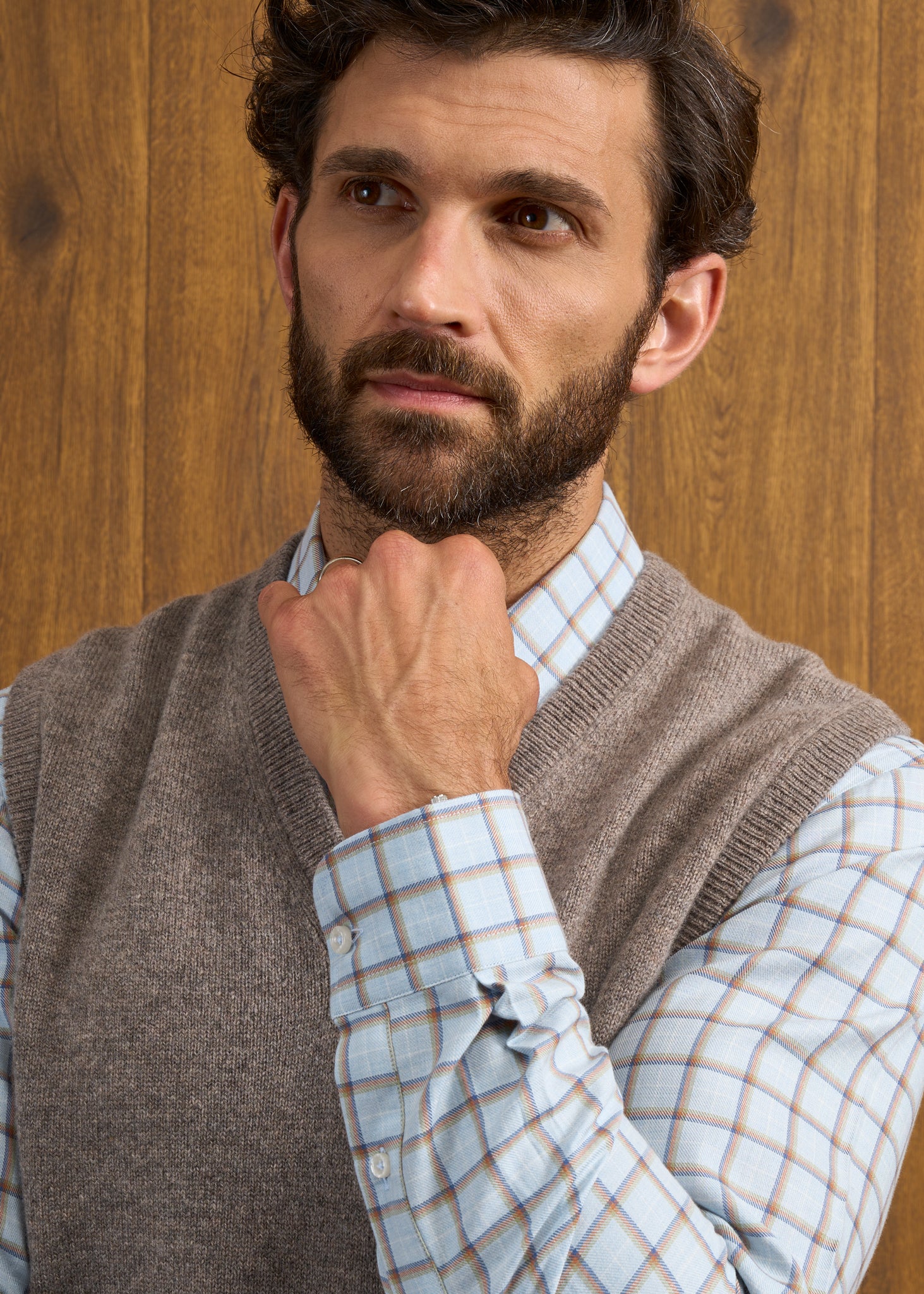 Norfolk Men's Lambswool Slipover in Vole - Classic Fit - Image 6