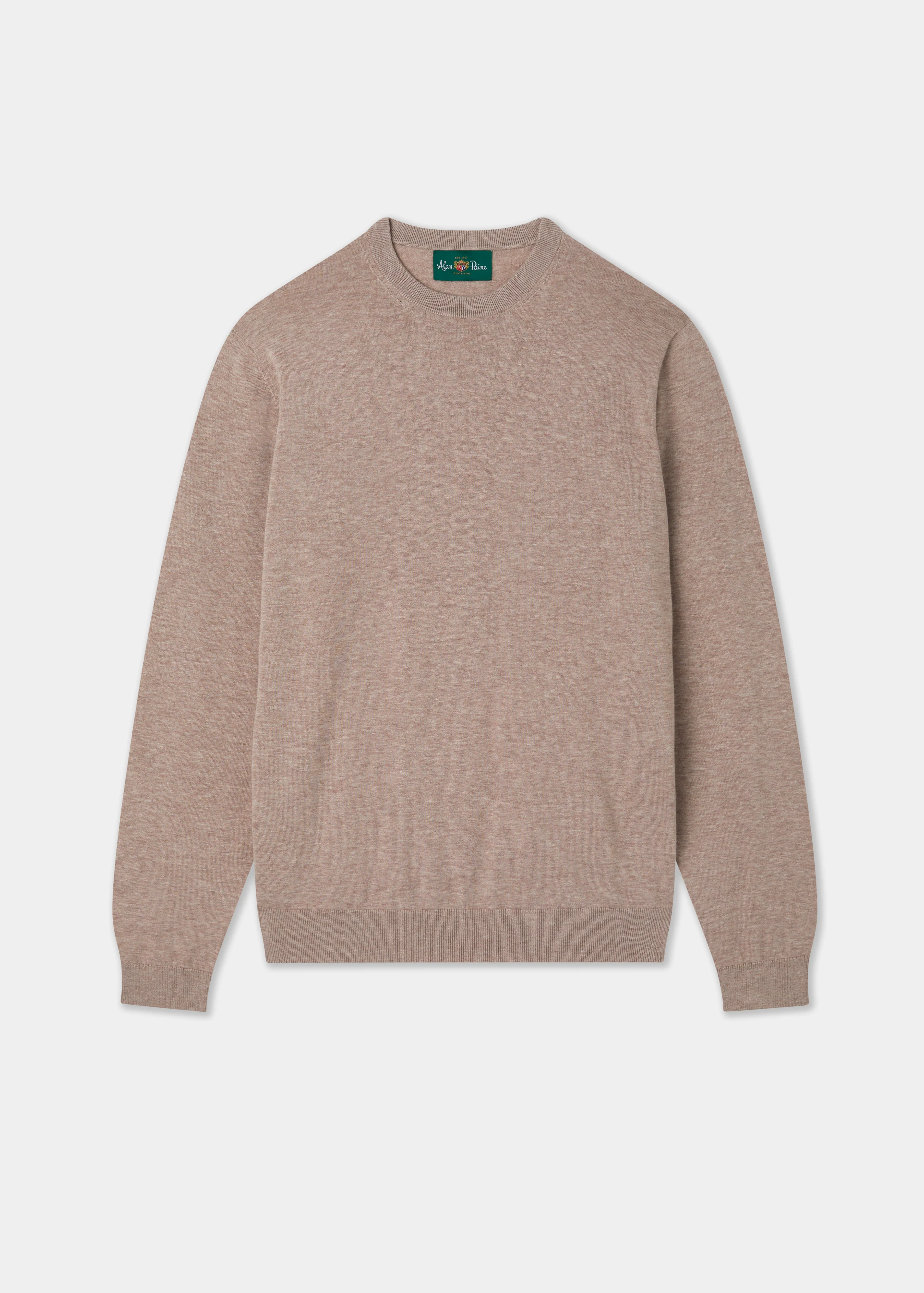 Oakford Cotton Long Sleeve Crew Neck Shirt In Coffee