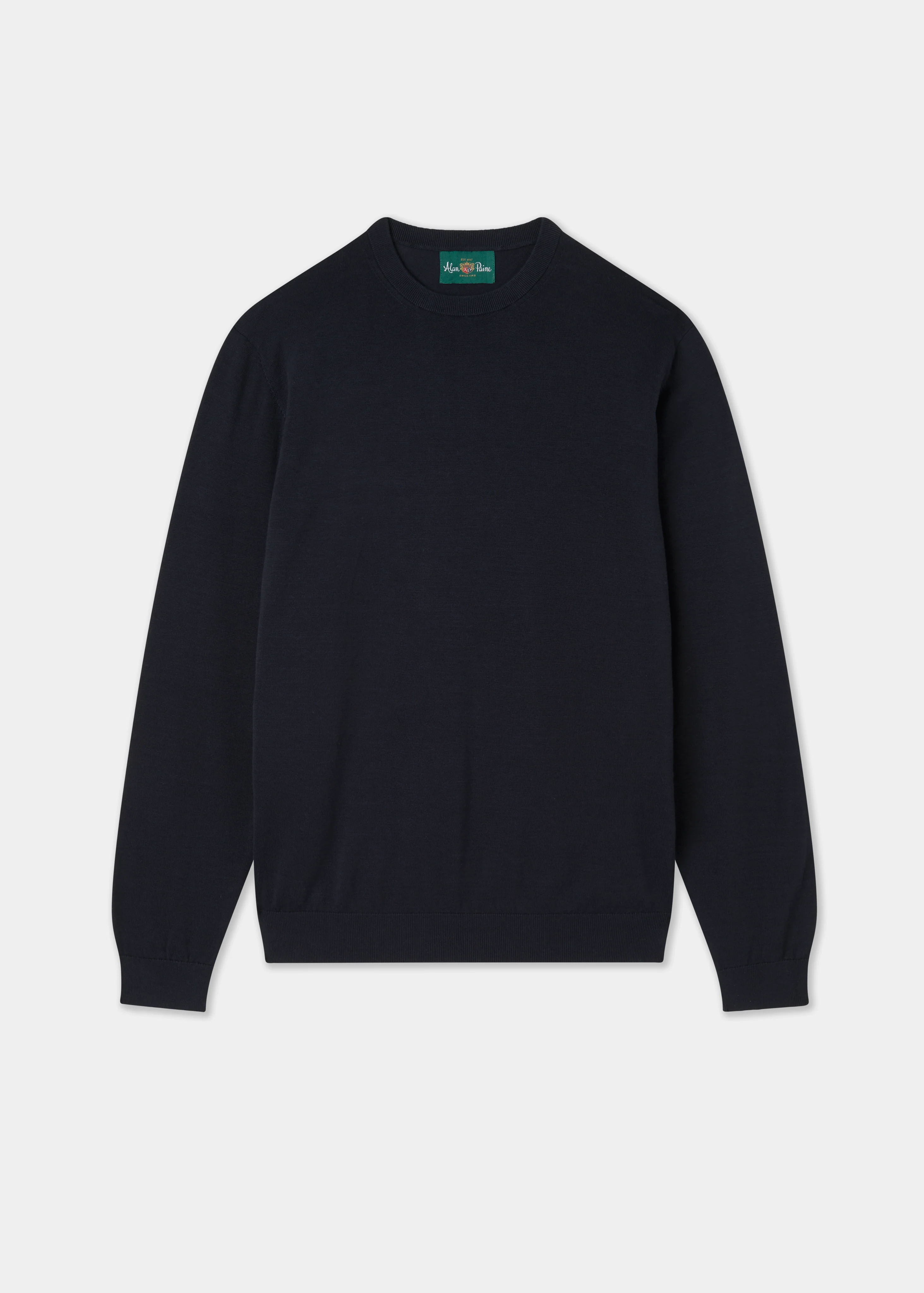 Oakford Cotton Long Sleeve Crew Neck Shirt In Dark Navy