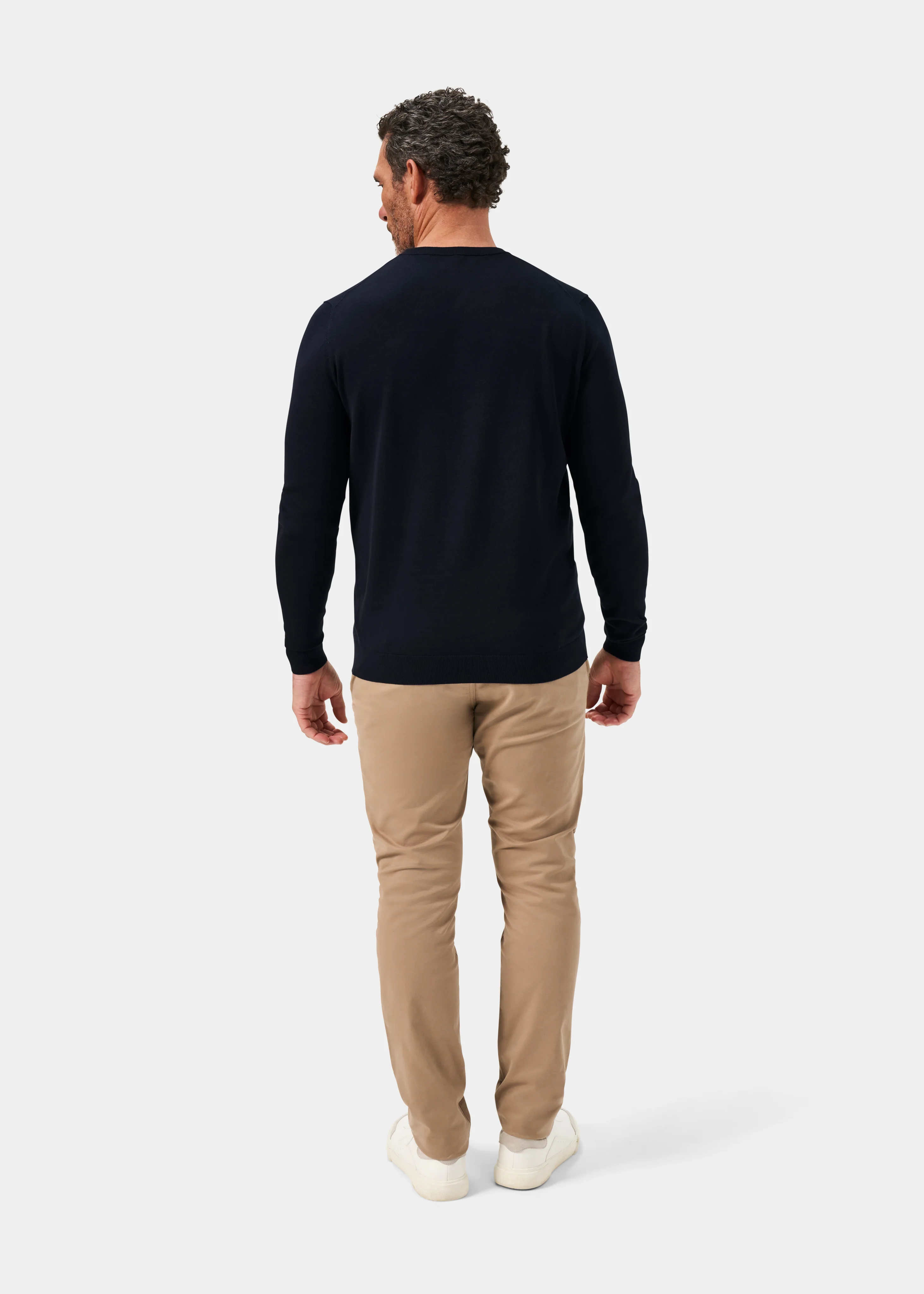 Oakford Cotton Long Sleeve Crew Neck Shirt In Dark Navy - Image 7
