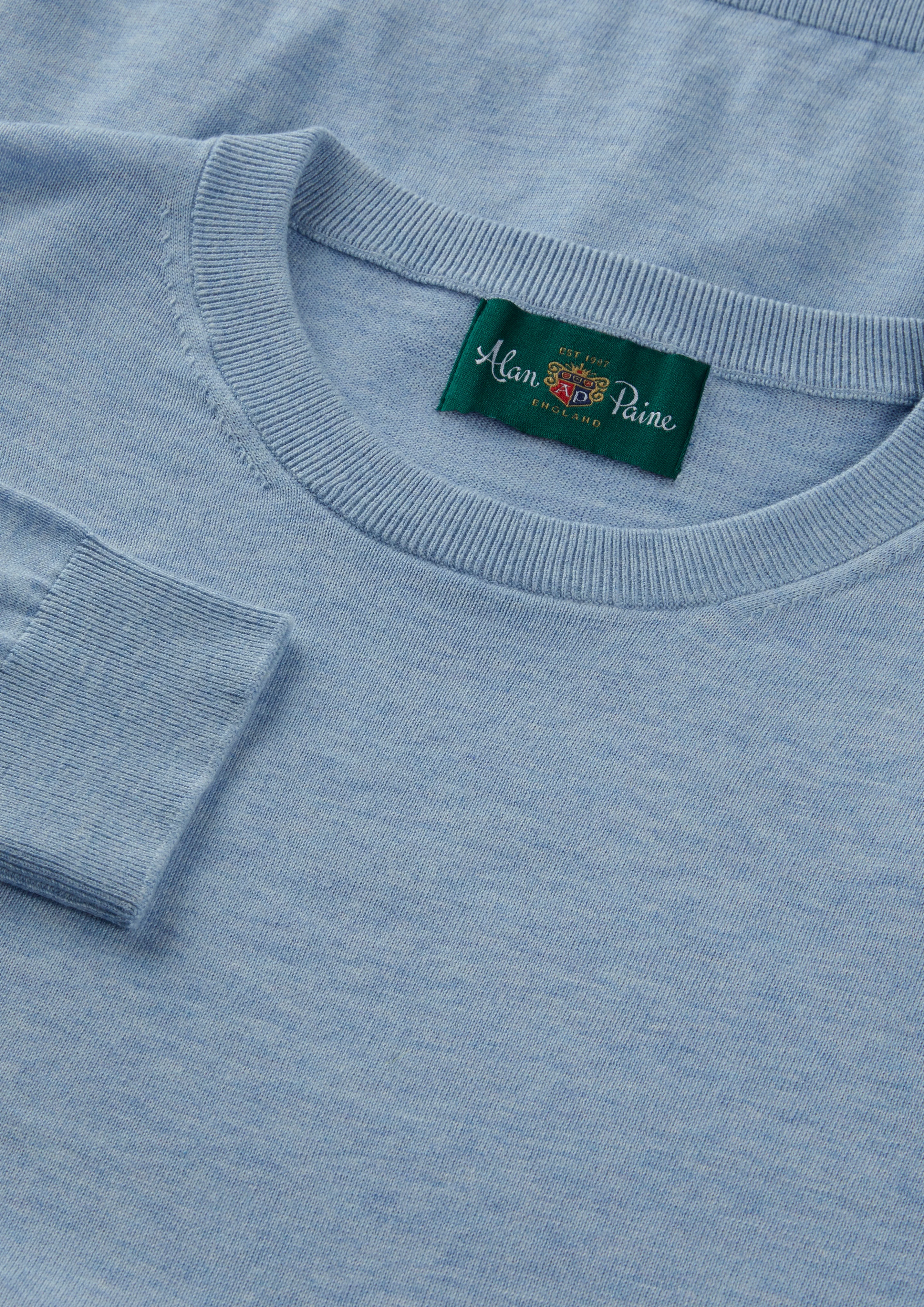 Oakford Cotton Long Sleeve Crew Neck Shirt In Steel Blue - Image 2