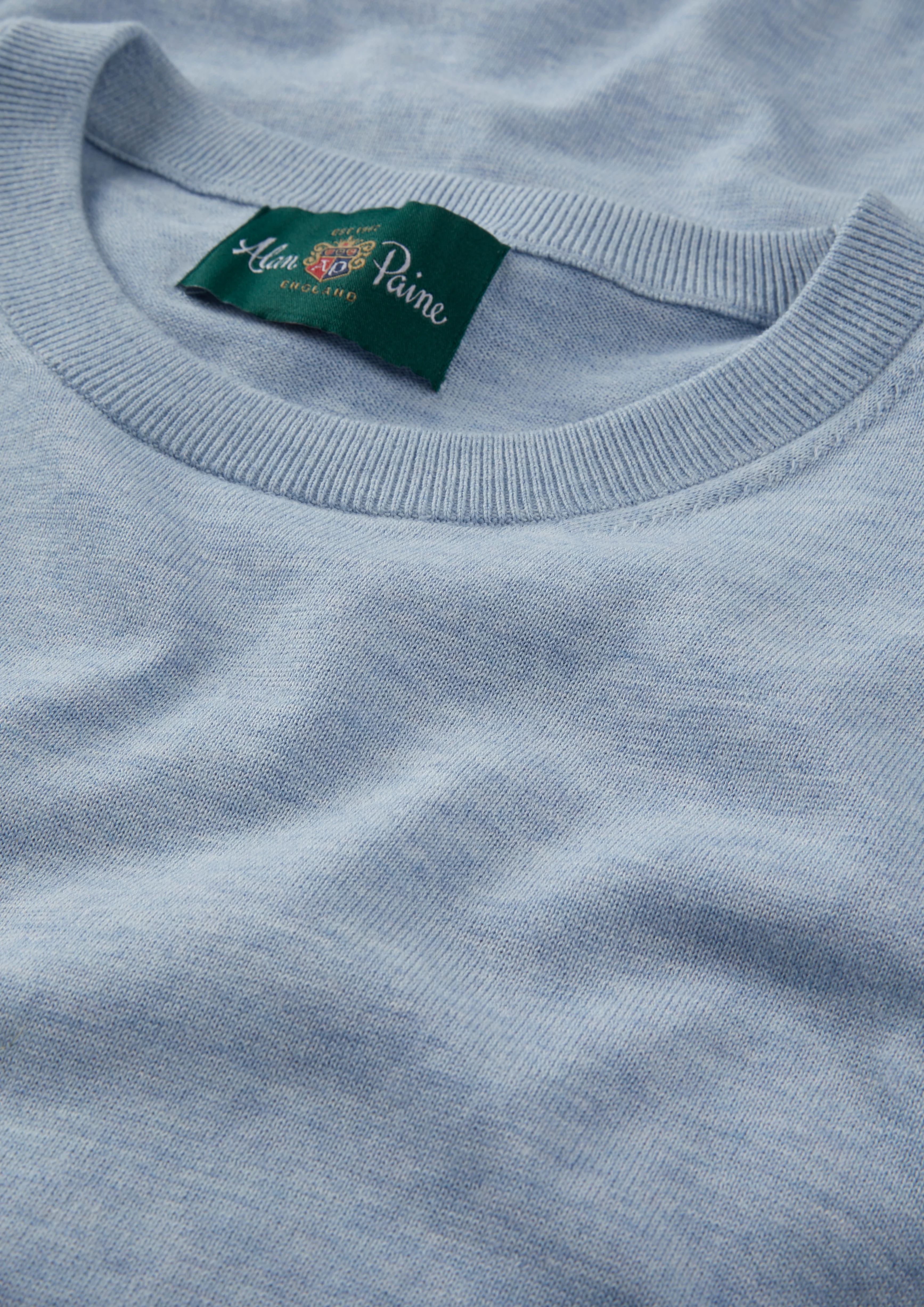 Oakford Cotton Long Sleeve Crew Neck Shirt In Steel Blue - Image 3