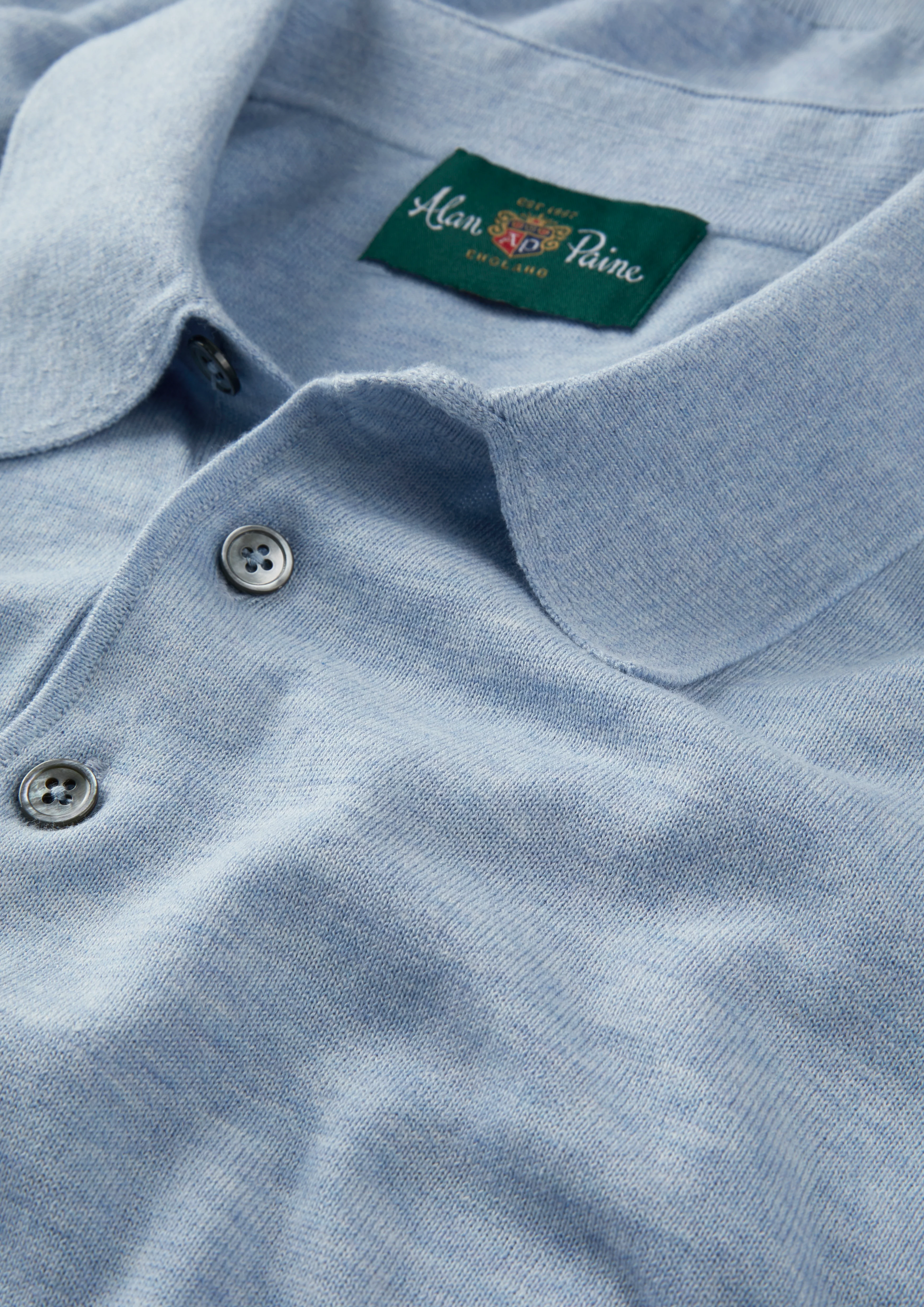 Paignton Cotton Polo Shirt In Steel Blue Mix - Image 3