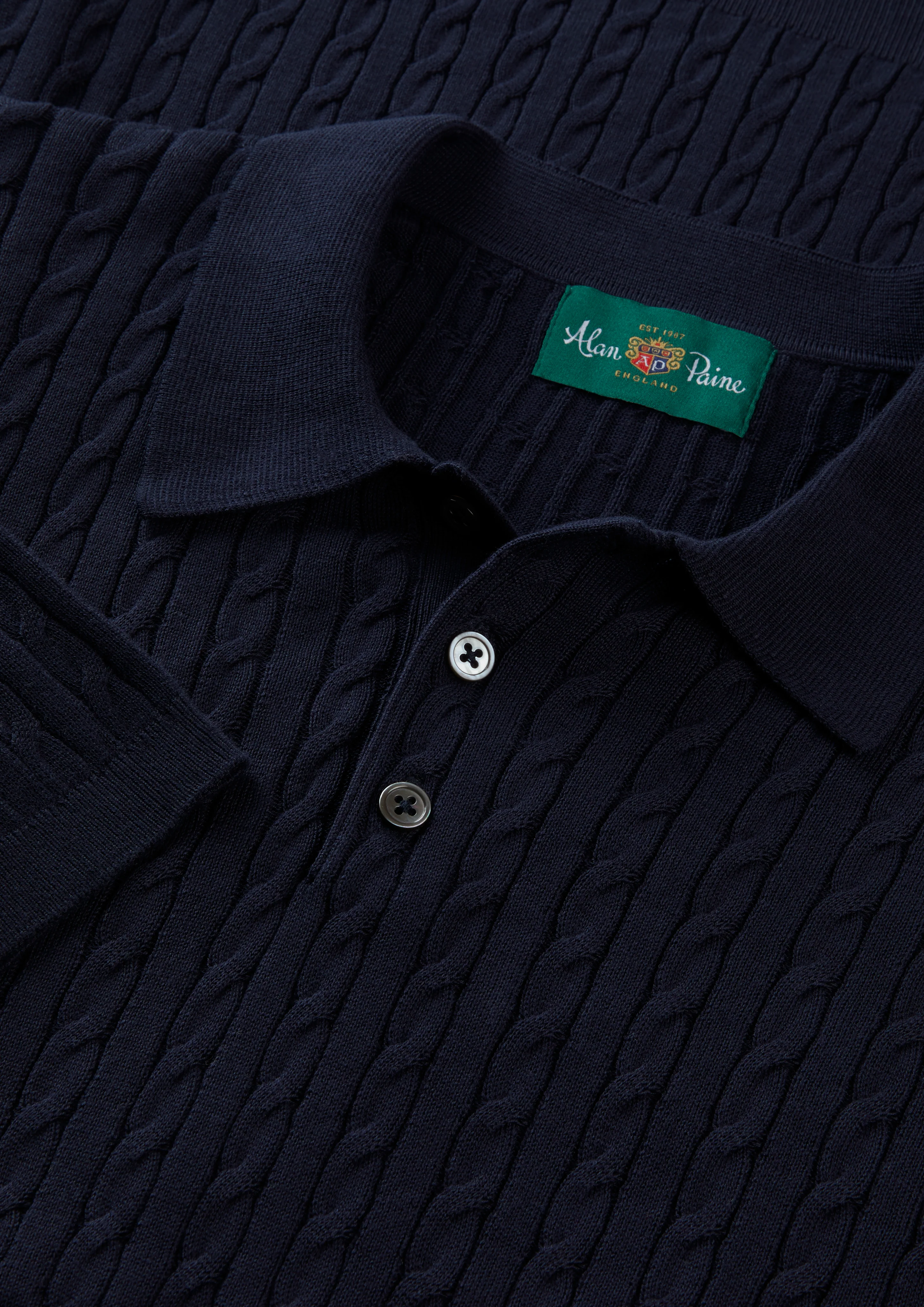 Portmellon Men's Baby Cable & Bar Polo In Dark Navy - Image 3