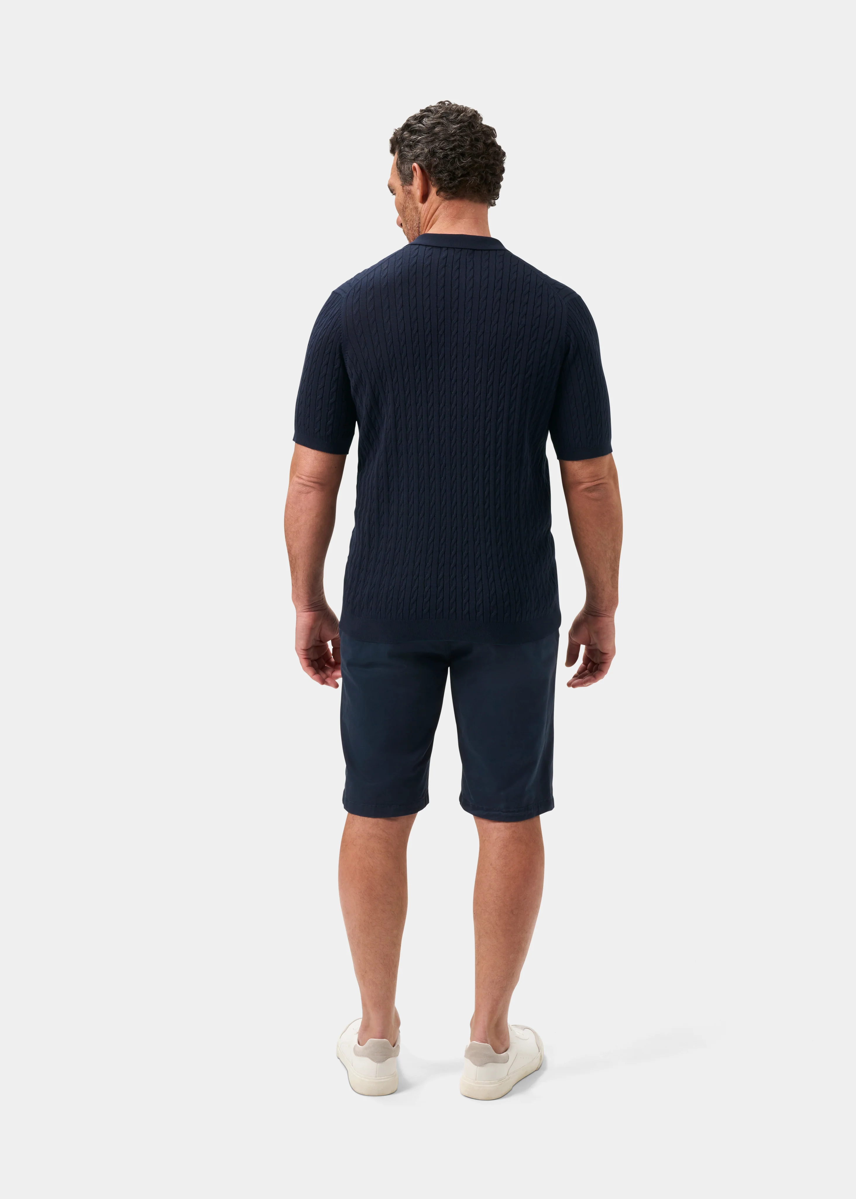 Portmellon Men's Baby Cable & Bar Polo In Dark Navy - Image 7