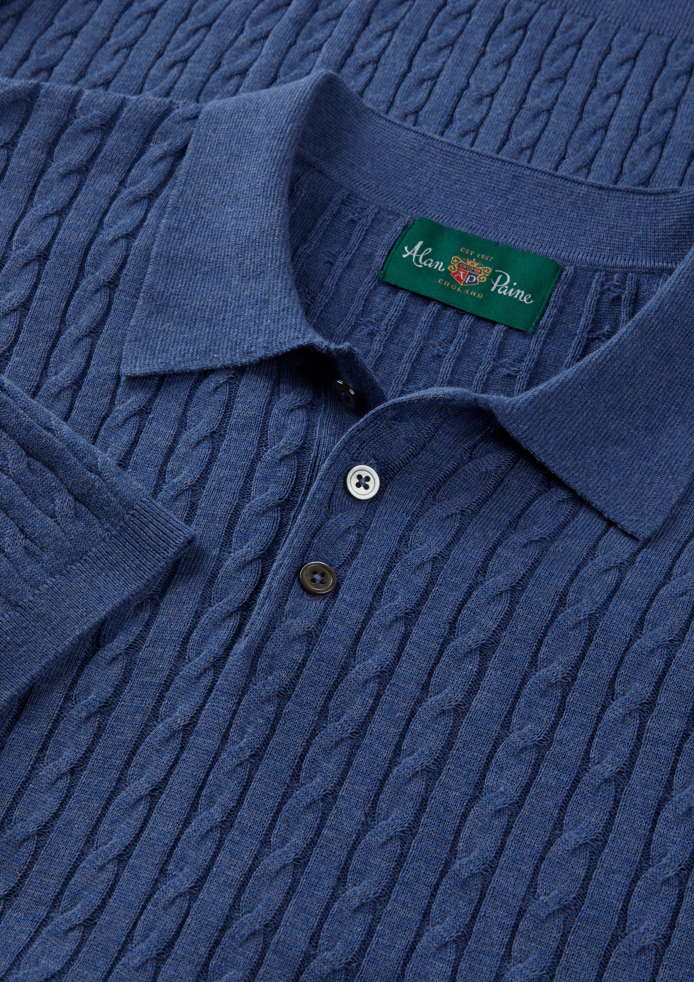 Portmellon Men's Baby Cable & Bar Polo In Indigo - Image 3