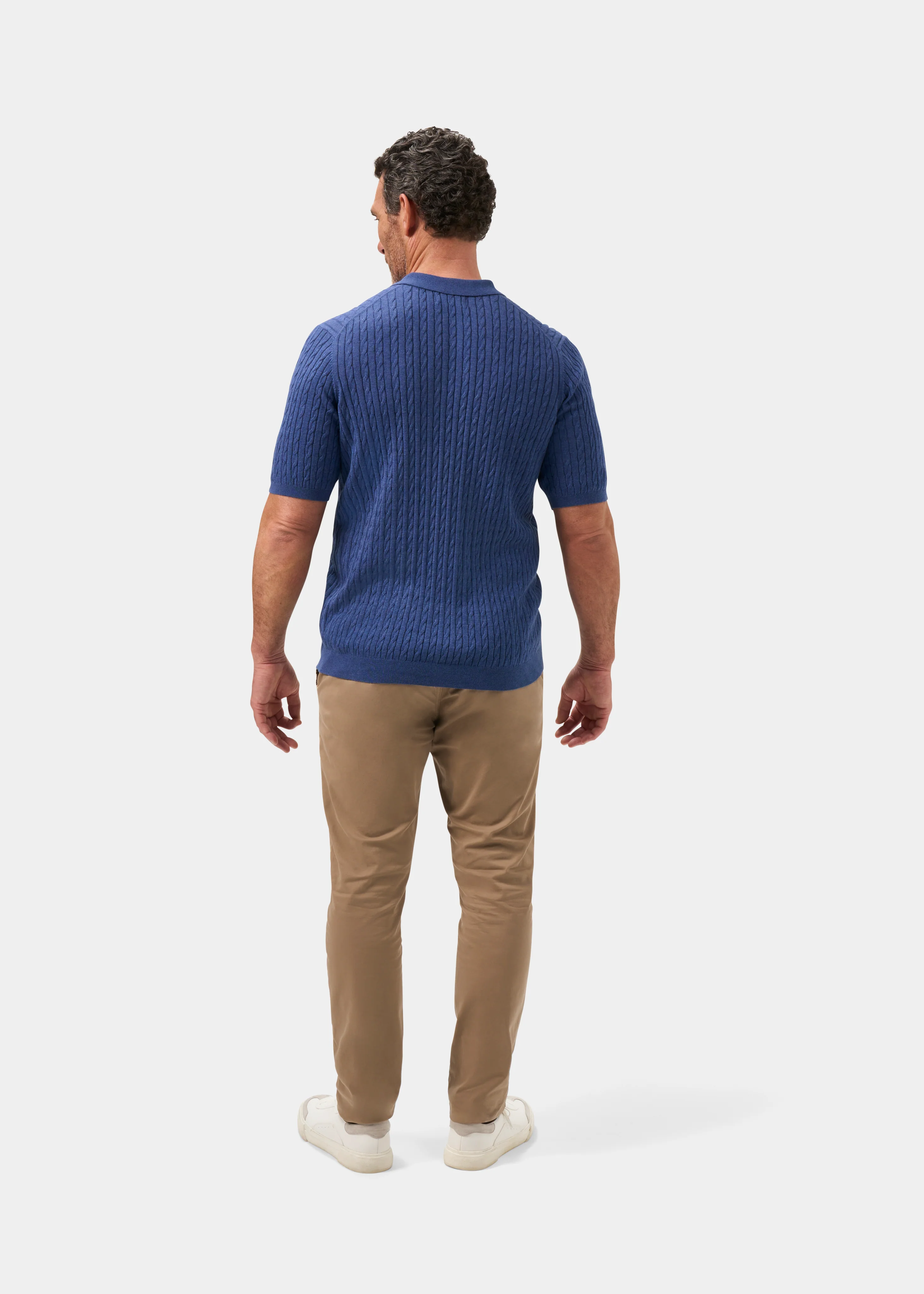 Portmellon Men's Baby Cable & Bar Polo In Indigo - Image 7