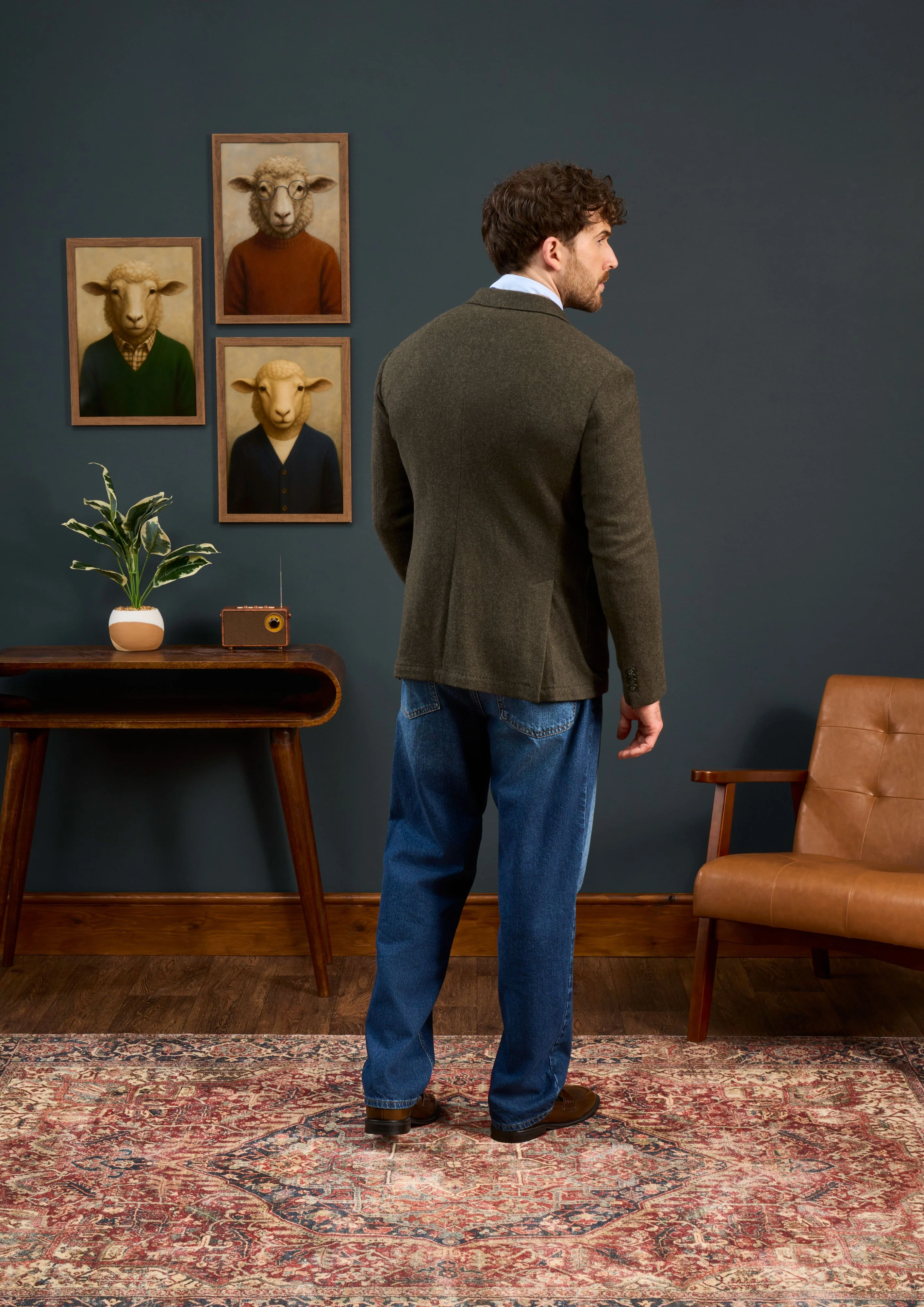 Richmond Men's Knitted Blazer In Olive - Image 5