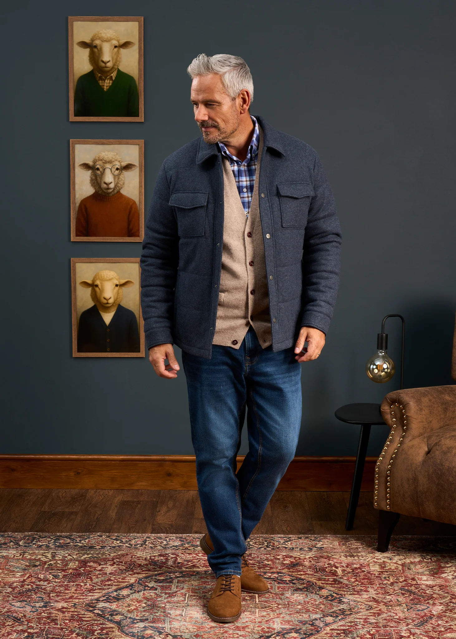 Richmond Men's Knitted Quilted Shacket In Navy - Image 4