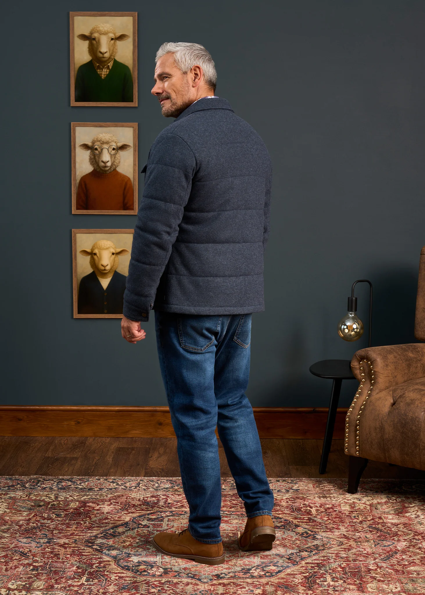 Richmond Men's Knitted Quilted Shacket In Navy - Image 5