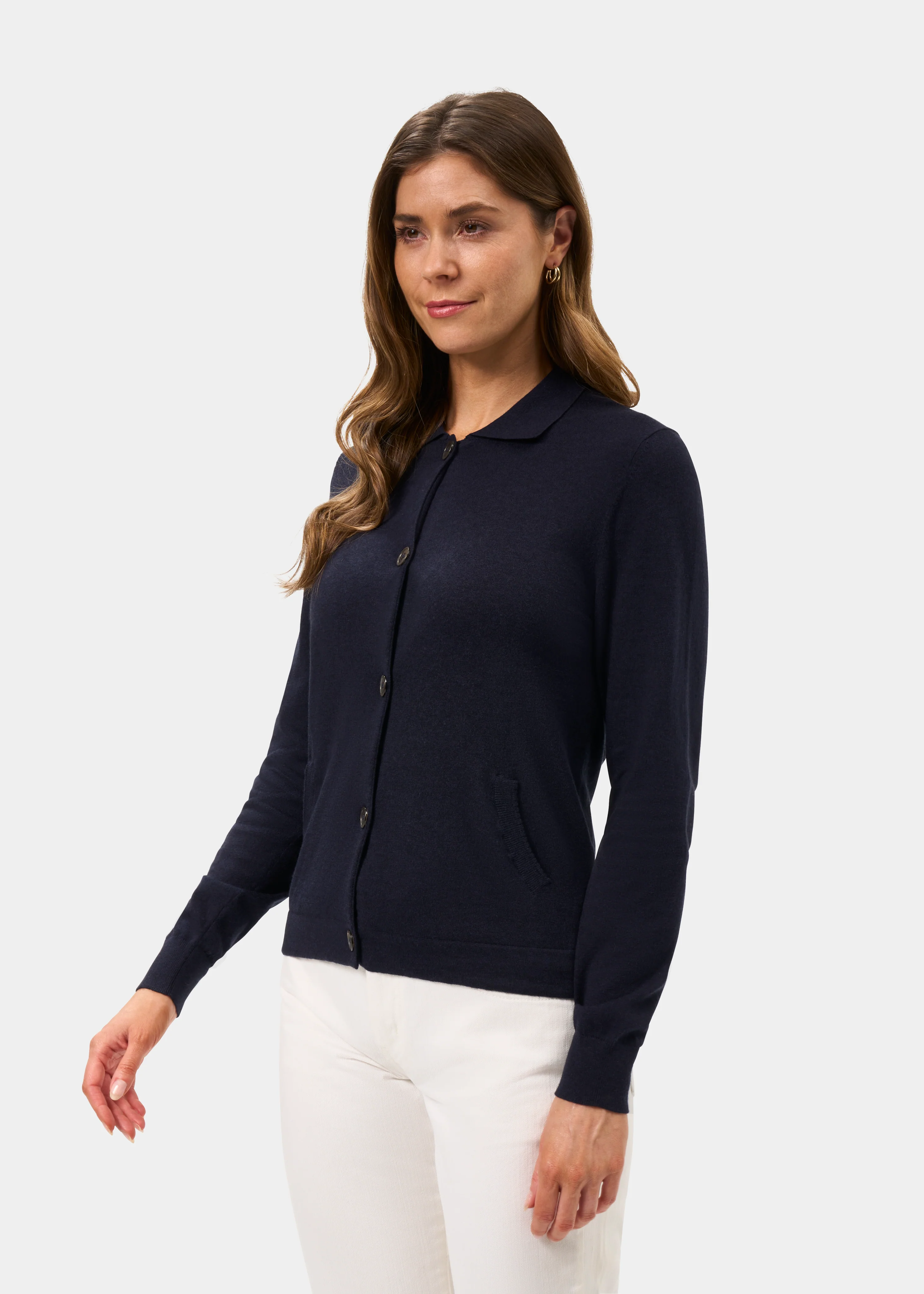 Rosa Ladies Cotton Cashmere Cardigan In Dark Navy - Image 6