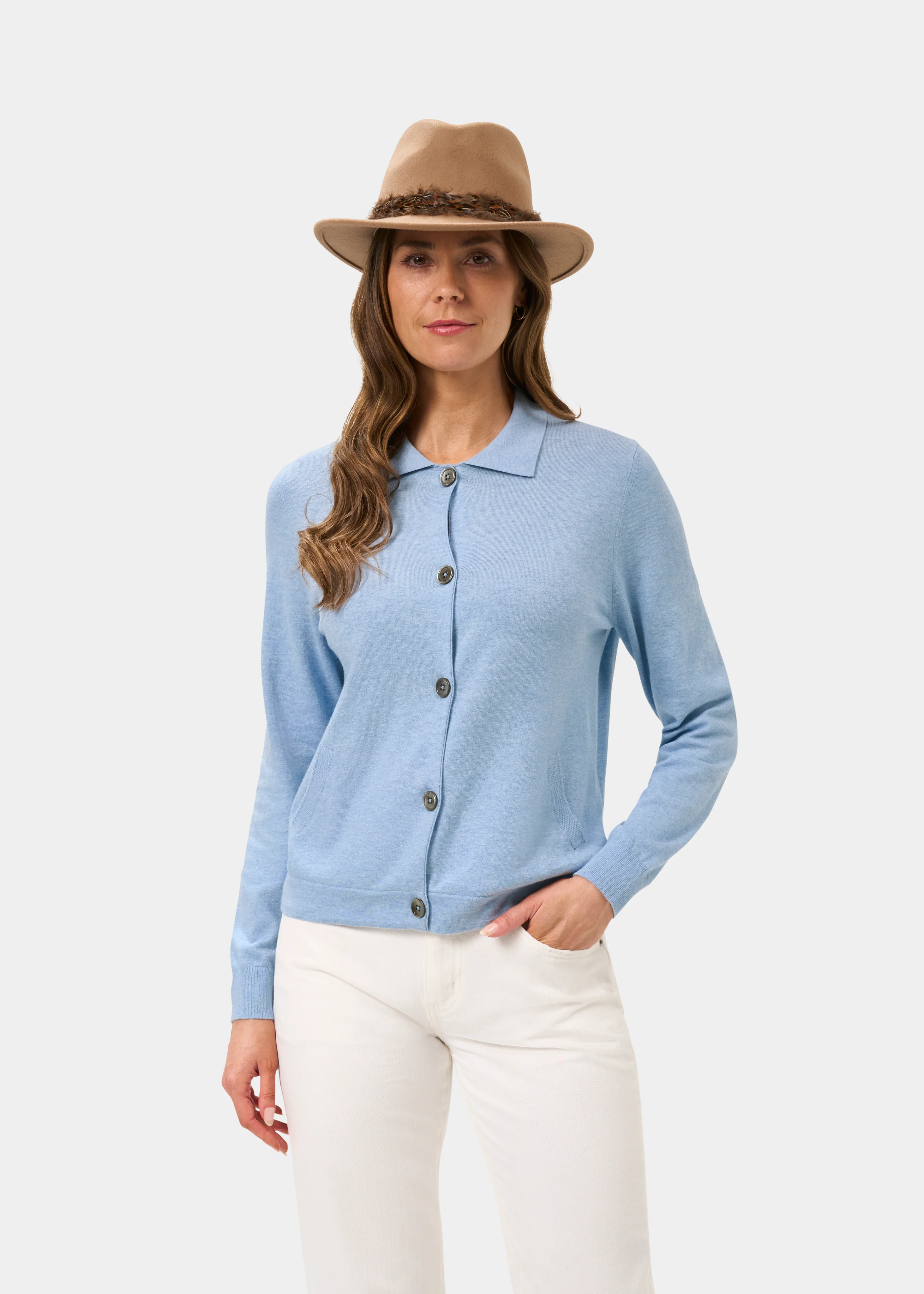 Rosa Ladies Cotton Cashmere Cardigan In Steel Blue - Image 5