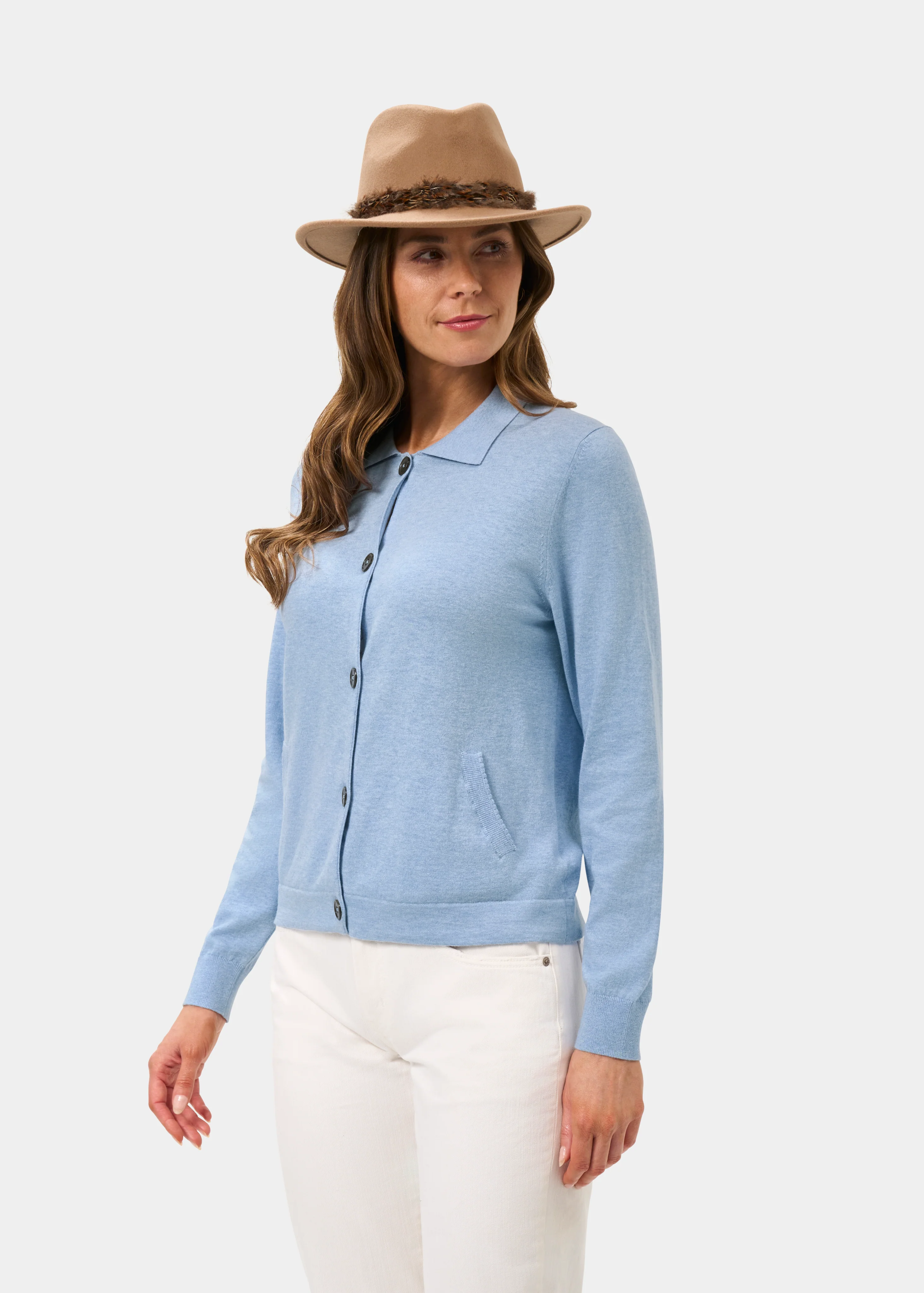Rosa Ladies Cotton Cashmere Cardigan In Steel Blue - Image 6