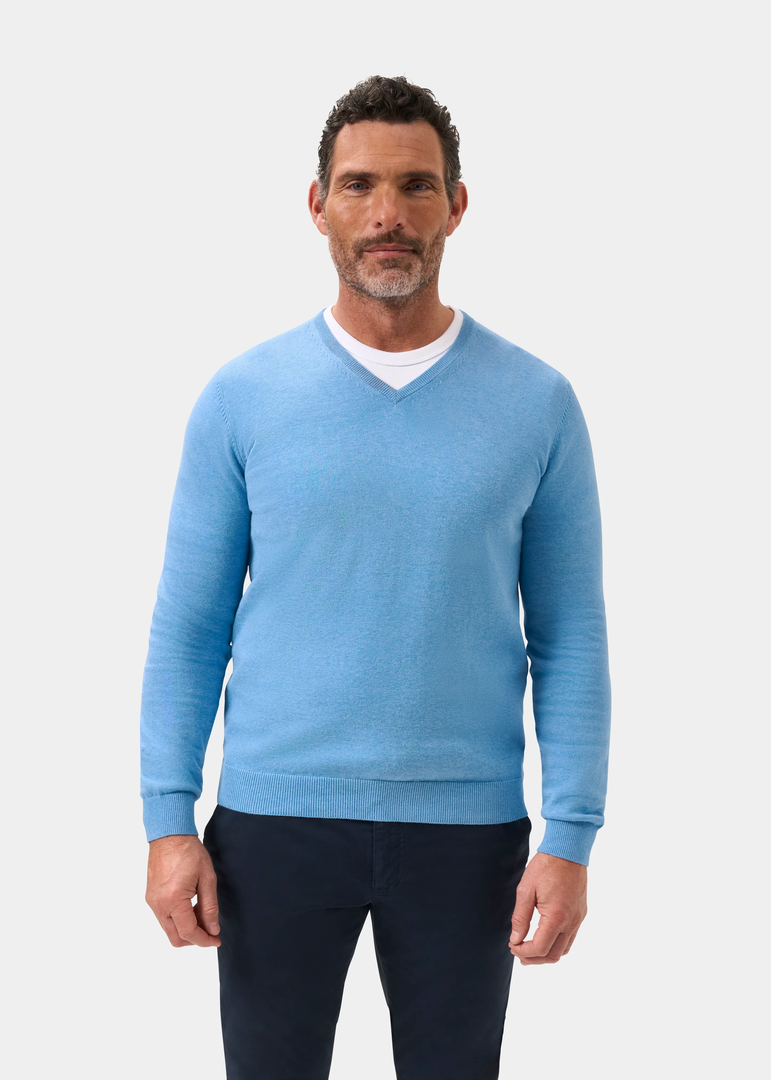 Rothwell Cotton Cashmere Jumper In Carolina Blue - Image 5