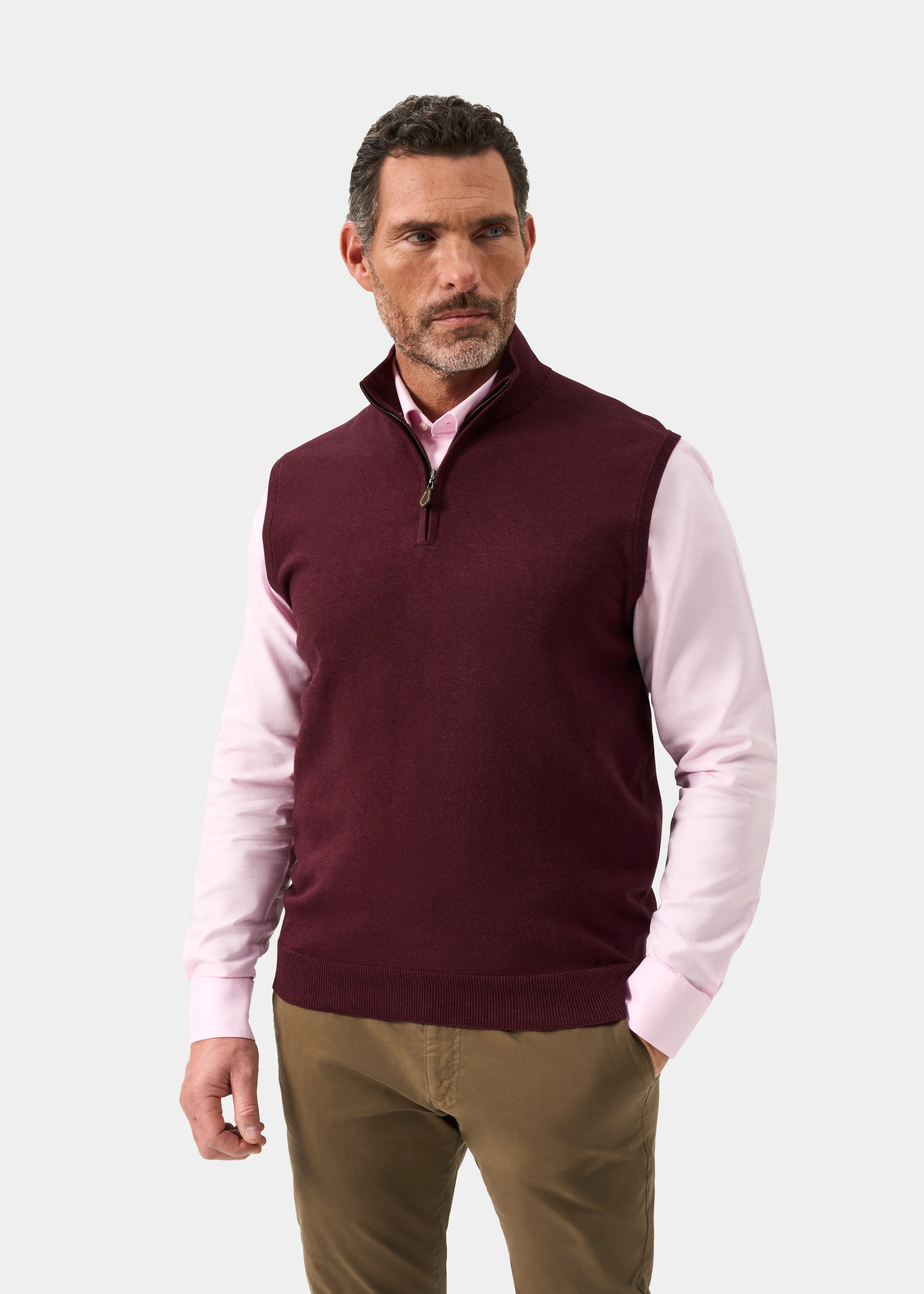 Rowley Men's Cotton Cashmere 1/4 Zip Gilet In Blackcurrant - Image 5