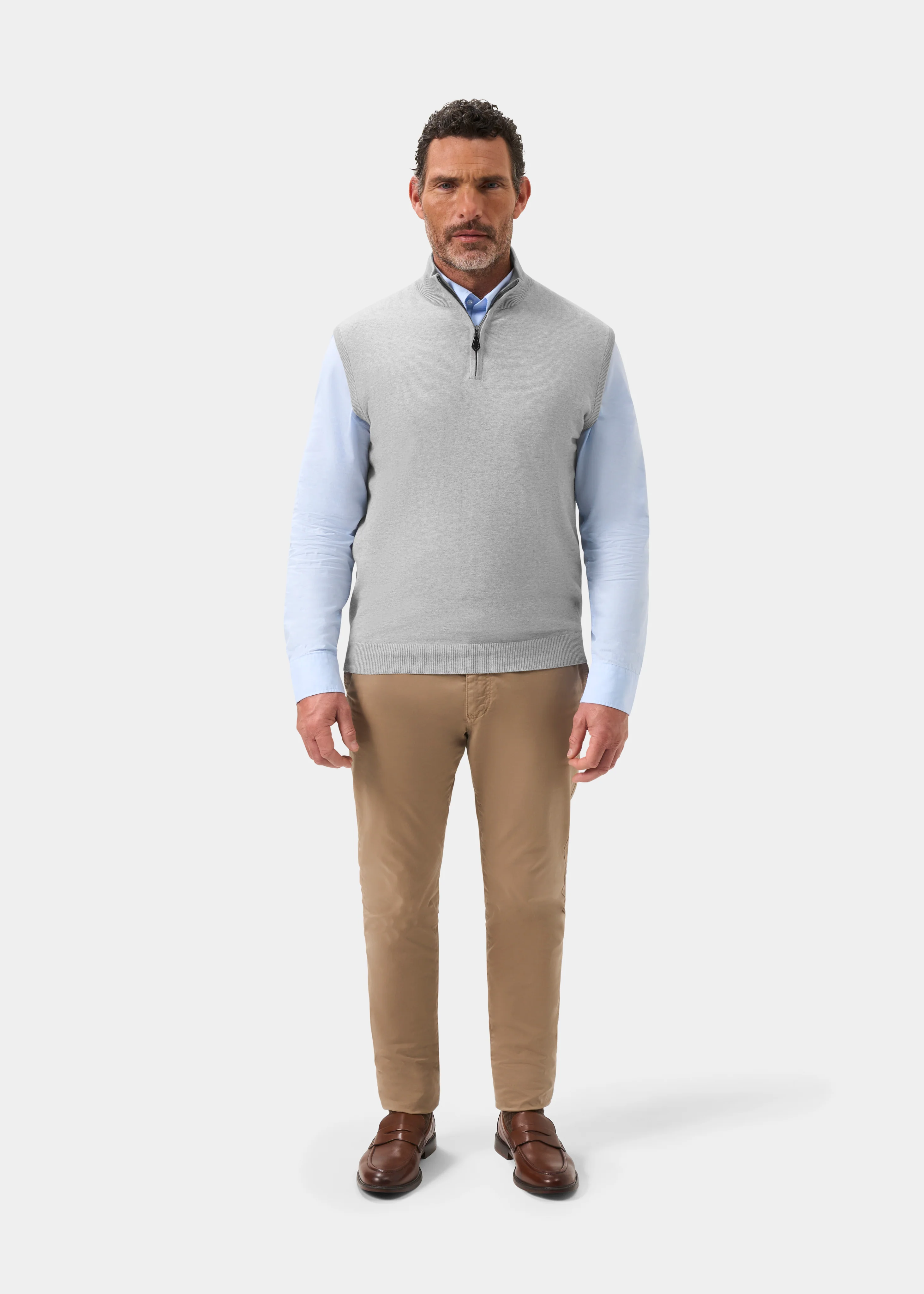 Rowley Men's Cotton Cashmere 1/4 Zip Gilet In Dove - Image 2