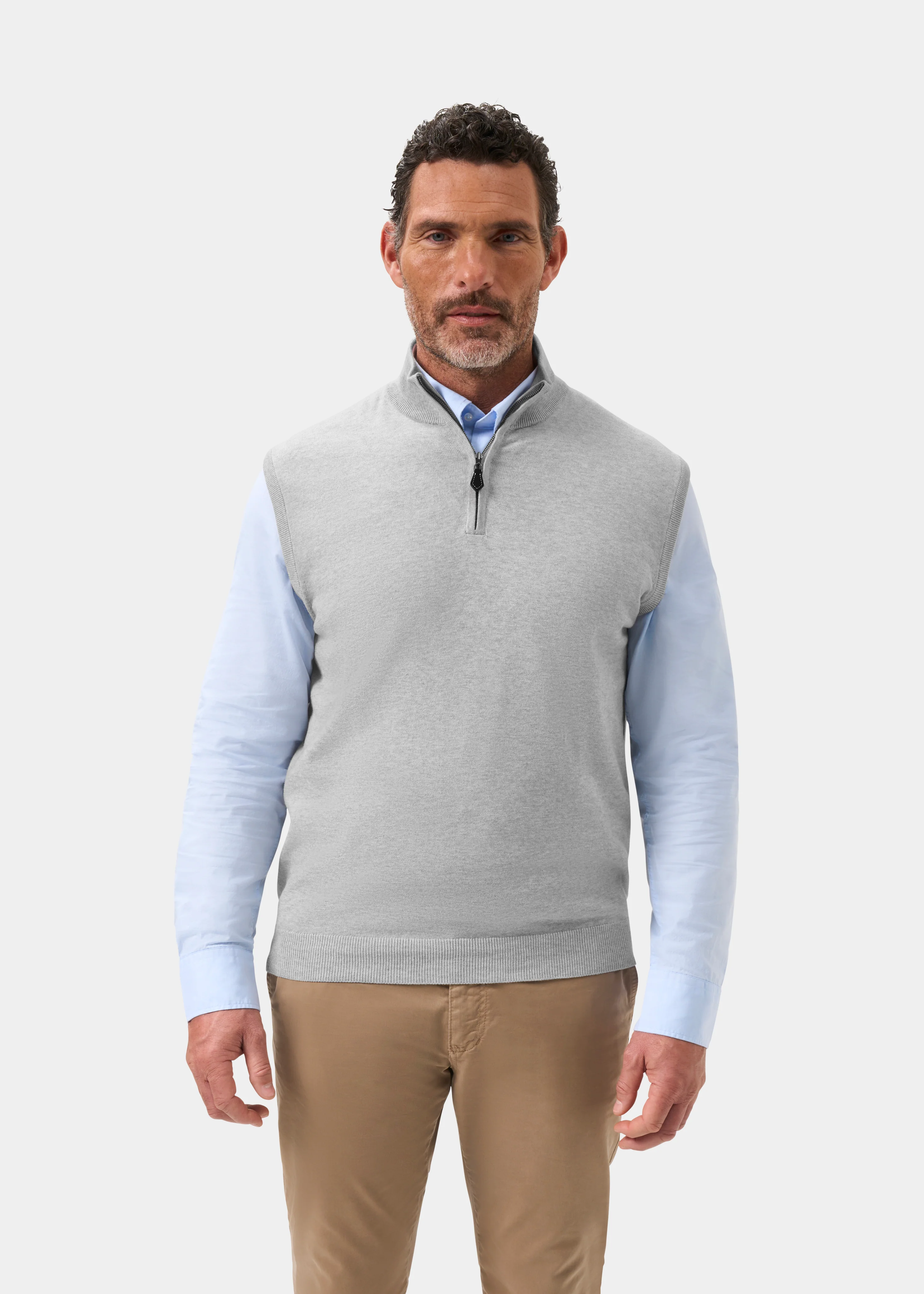 Rowley Men's Cotton Cashmere 1/4 Zip Gilet In Dove - Image 5