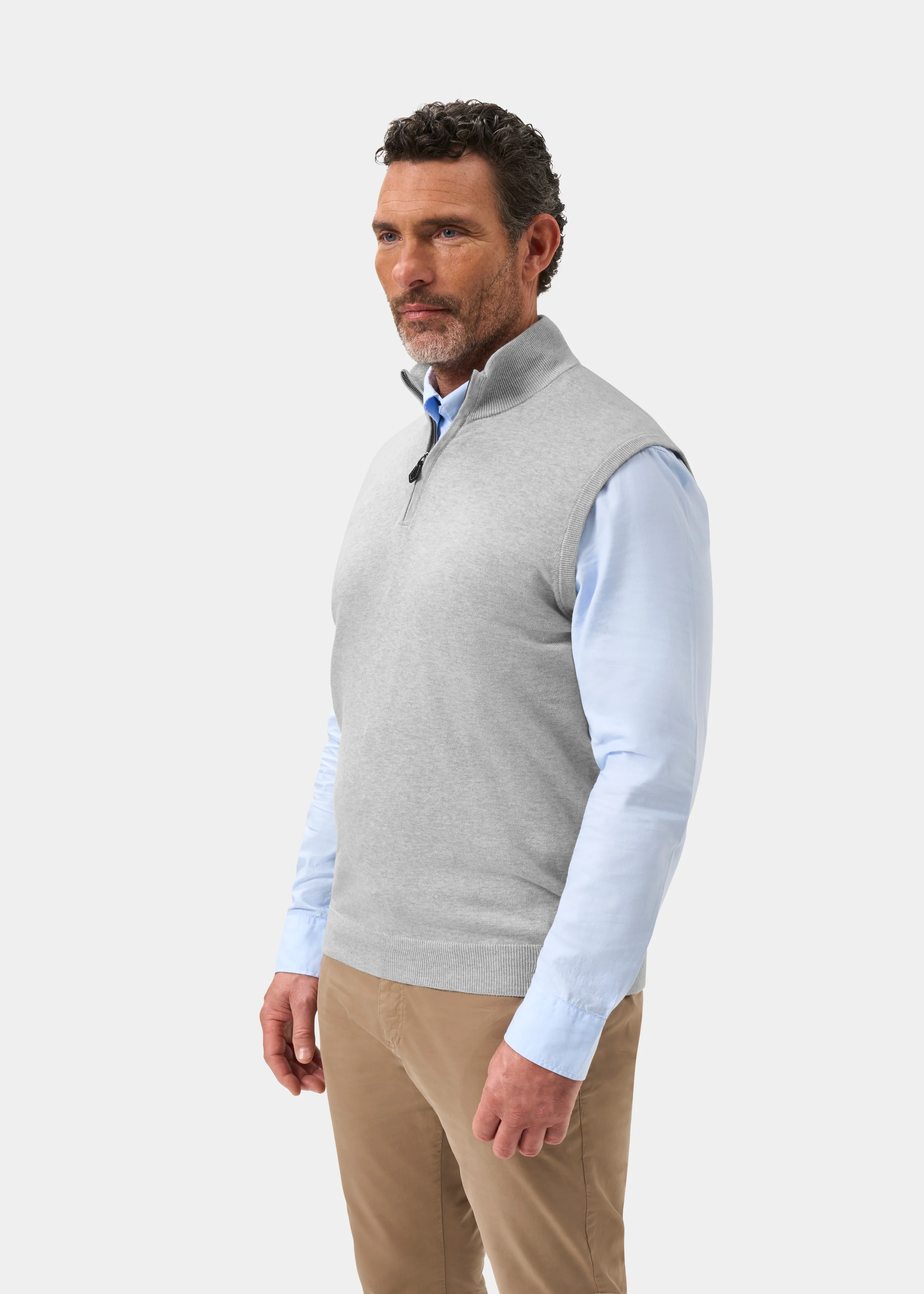 Rowley Men's Cotton Cashmere 1/4 Zip Gilet In Dove - Image 6