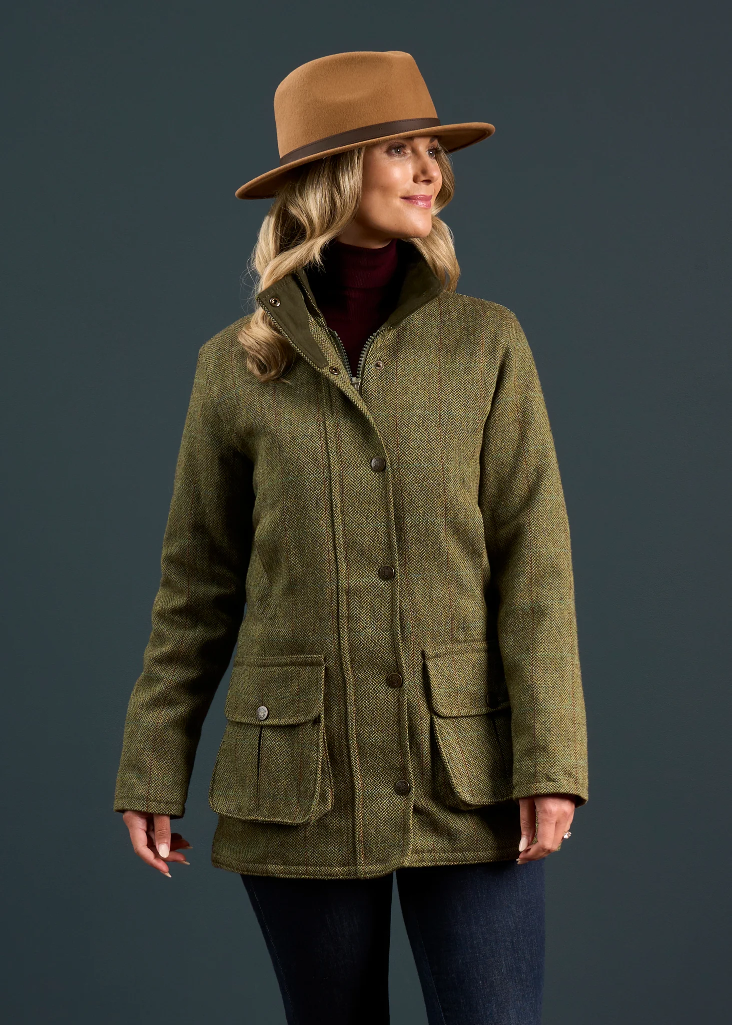 Rutland Ladies Tweed Waterproof Shooting Coat In Hemp - Image 3