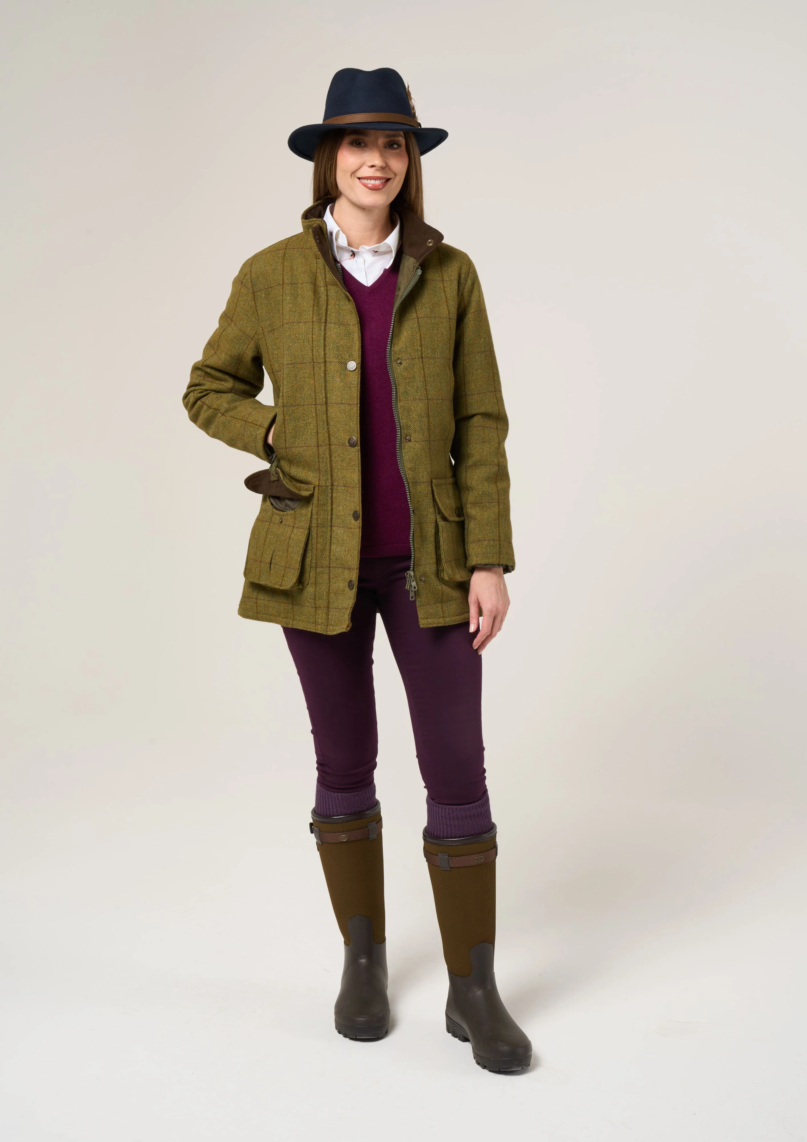 Rutland Ladies Tweed Waterproof Shooting Coat in Lichen  -  Shooting Fit - Image 5