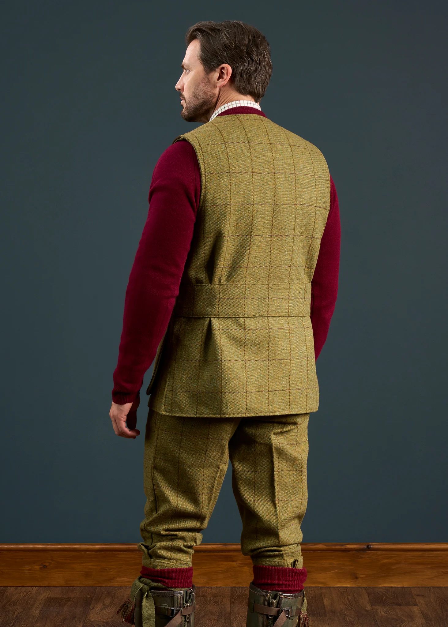 Rutland Men's Tweed Water Repellent Shooting Waistcoat in Lichen  -  Shooting Fit - Image 3