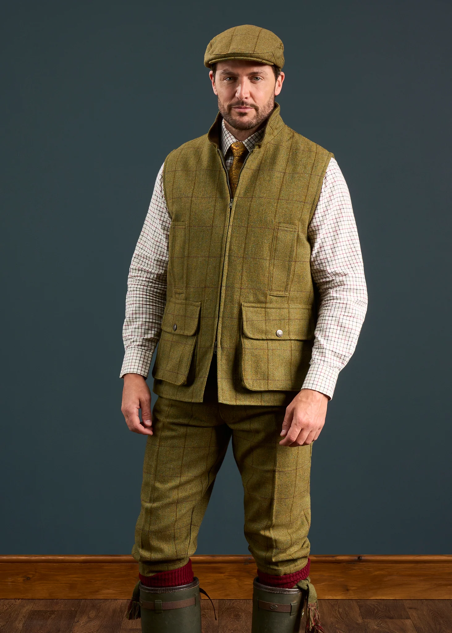 Rutland Men's Tweed Water Repellent Shooting Waistcoat in Lichen  -  Shooting Fit - Image 3