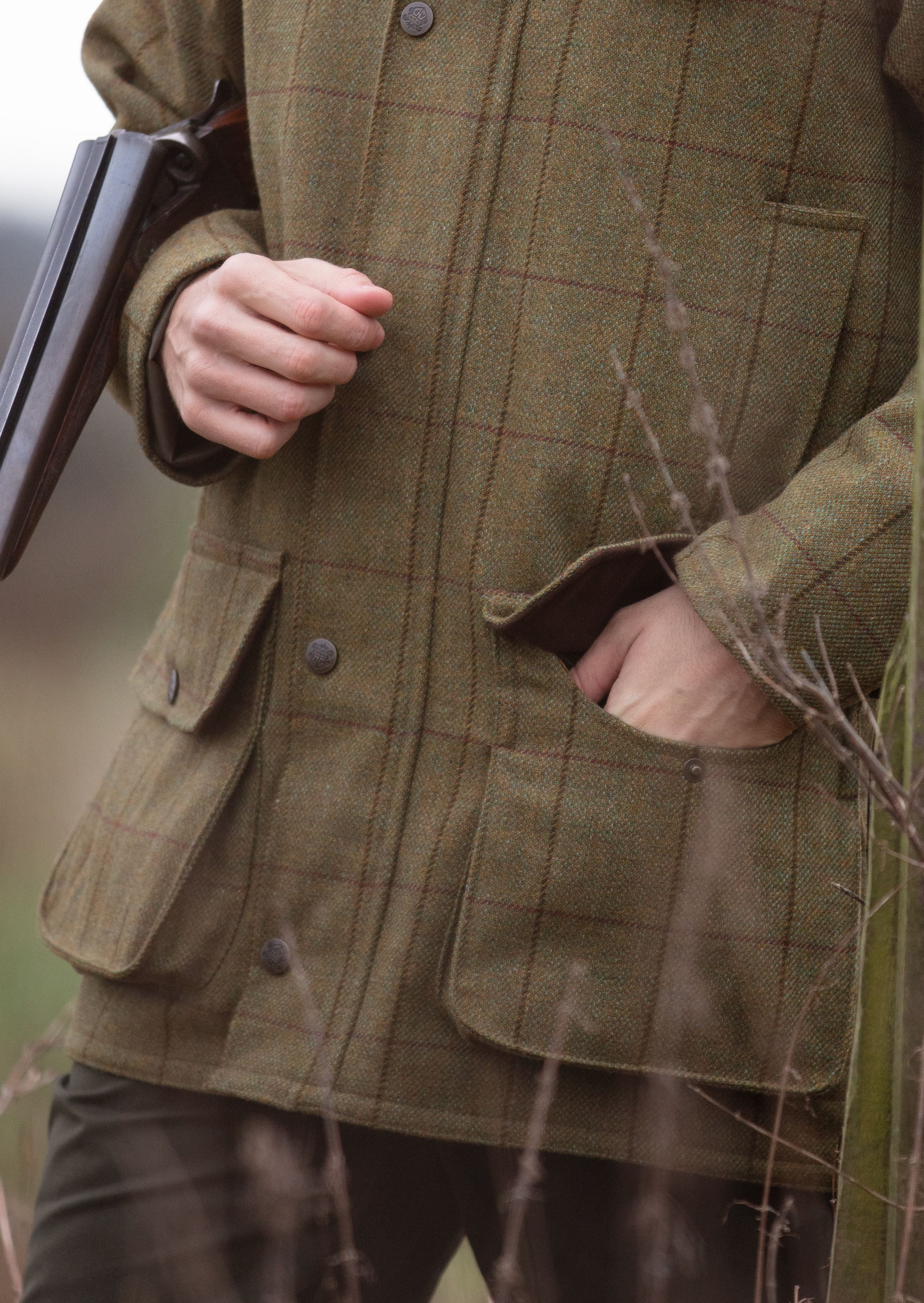 Rutland Men's Tweed Waterproof Shooting Coat in Lichen  -  Regular Fit - Image 4