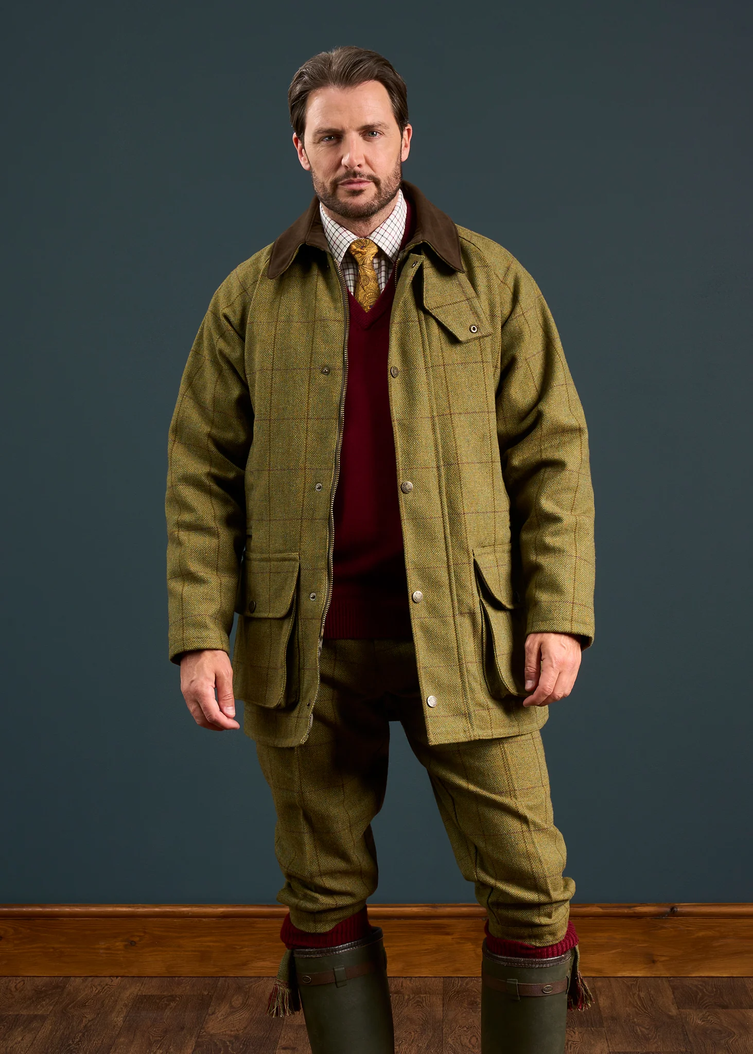 Rutland Men's Tweed Waterproof Shooting Coat in Lichen  -  Regular Fit - Image 5